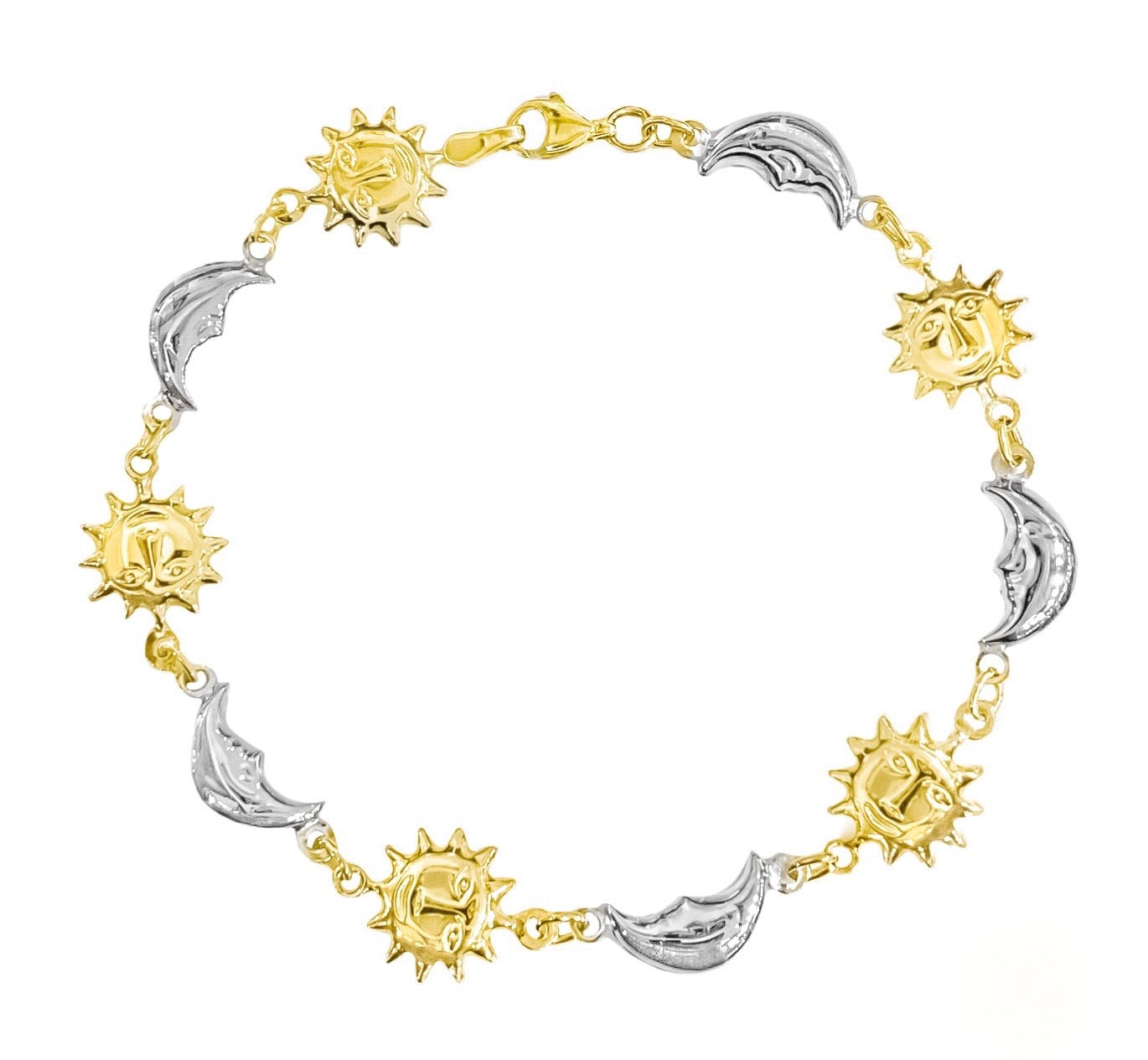 14K TWO TONE GOLD SUN AND MOON BRACELET