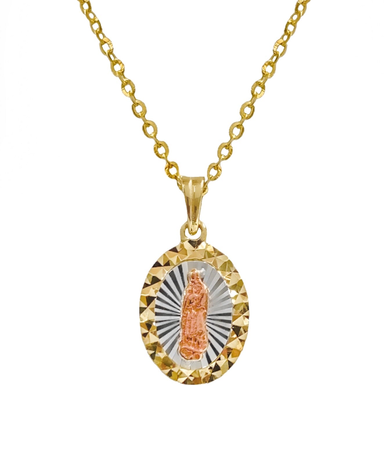 14K YELLOW GOLD OVAL VIRGIN MARY NECKLACE