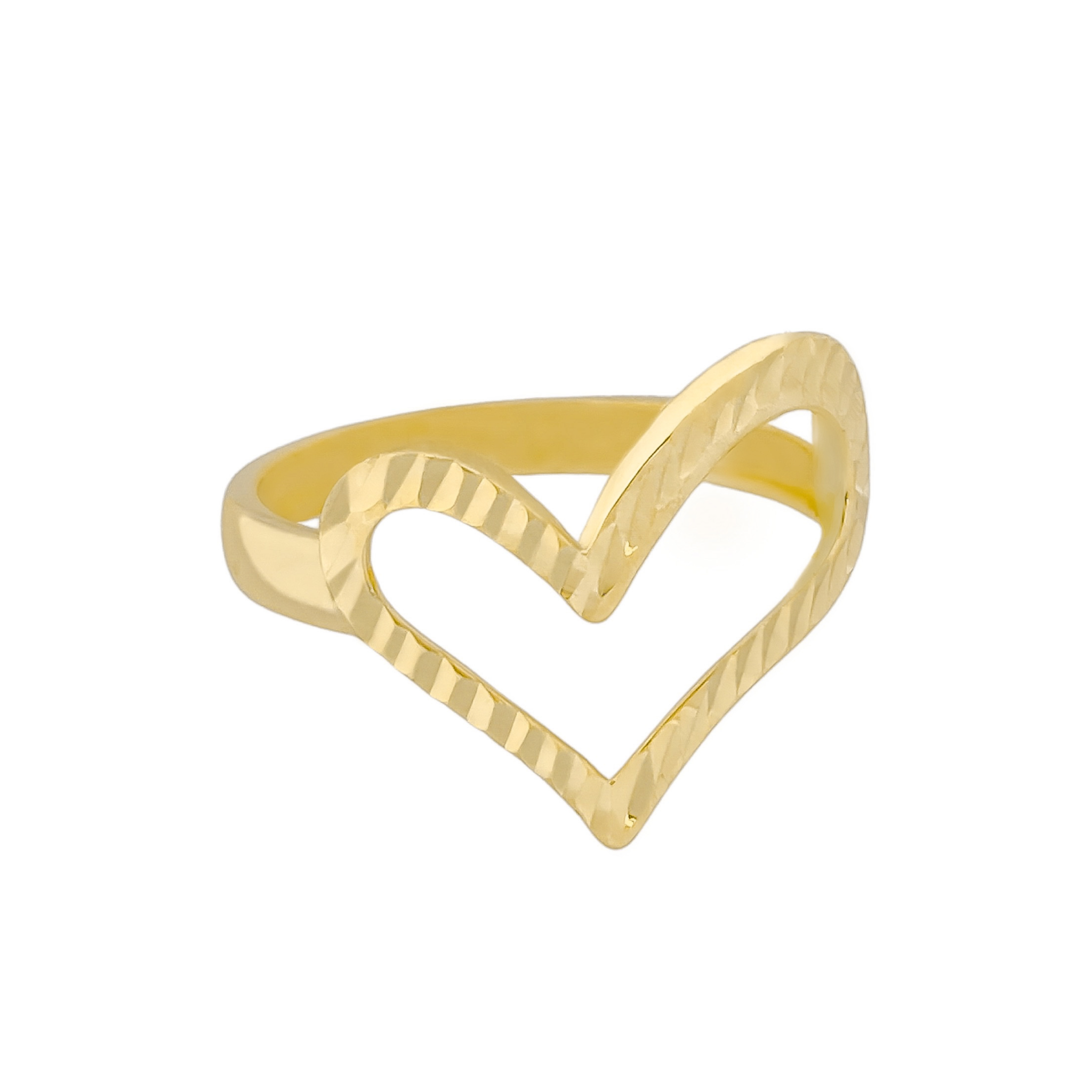 14K YELLOW GOLD DlAMOND CUT DOODLE HEART RING