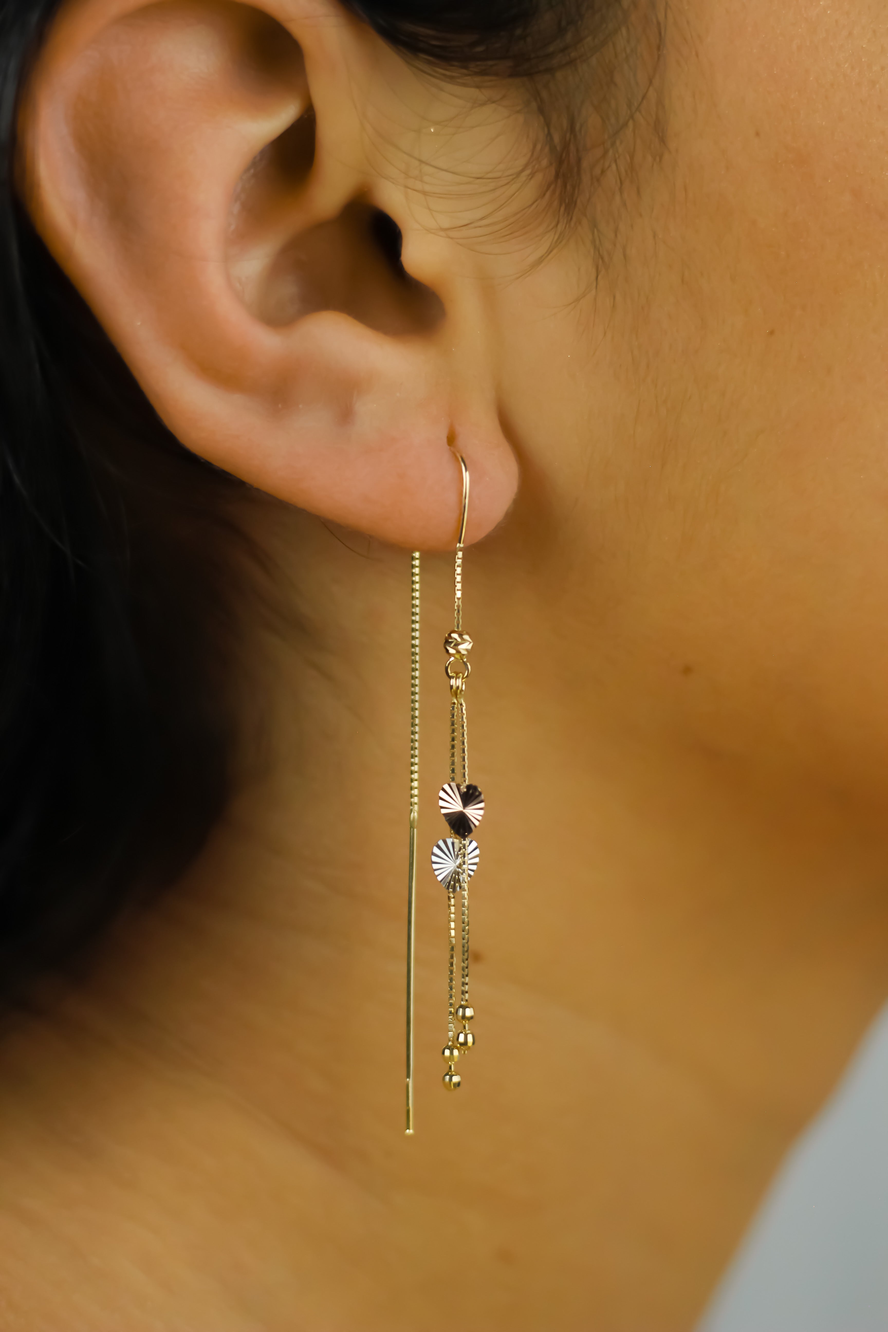 14K YELLOW GOLD LOVEJOY THREADER EARRINGS -TRI COLOR