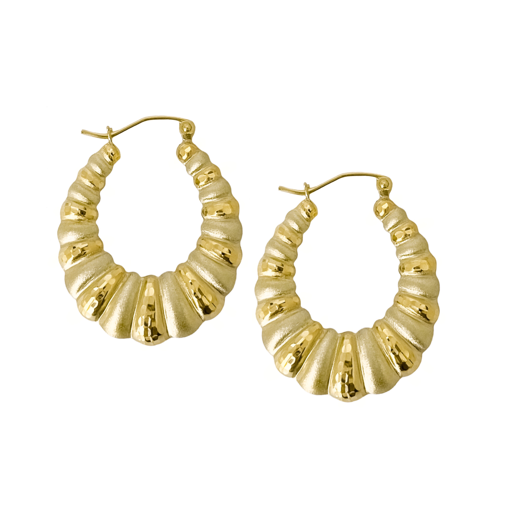 10K YELLOW GOLD CHUNKY TEXTURED BASKET HOOPS