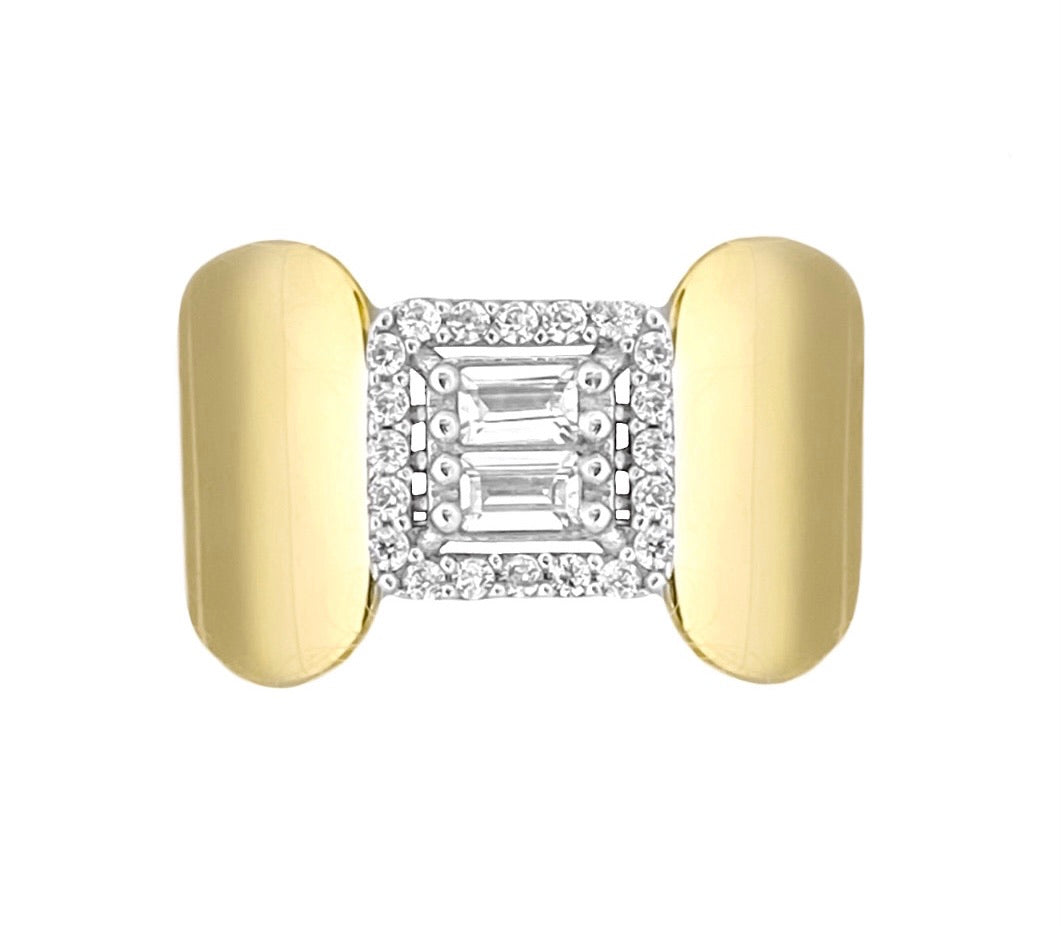 14K TWO TONED PAVE SQUARE HALO RING