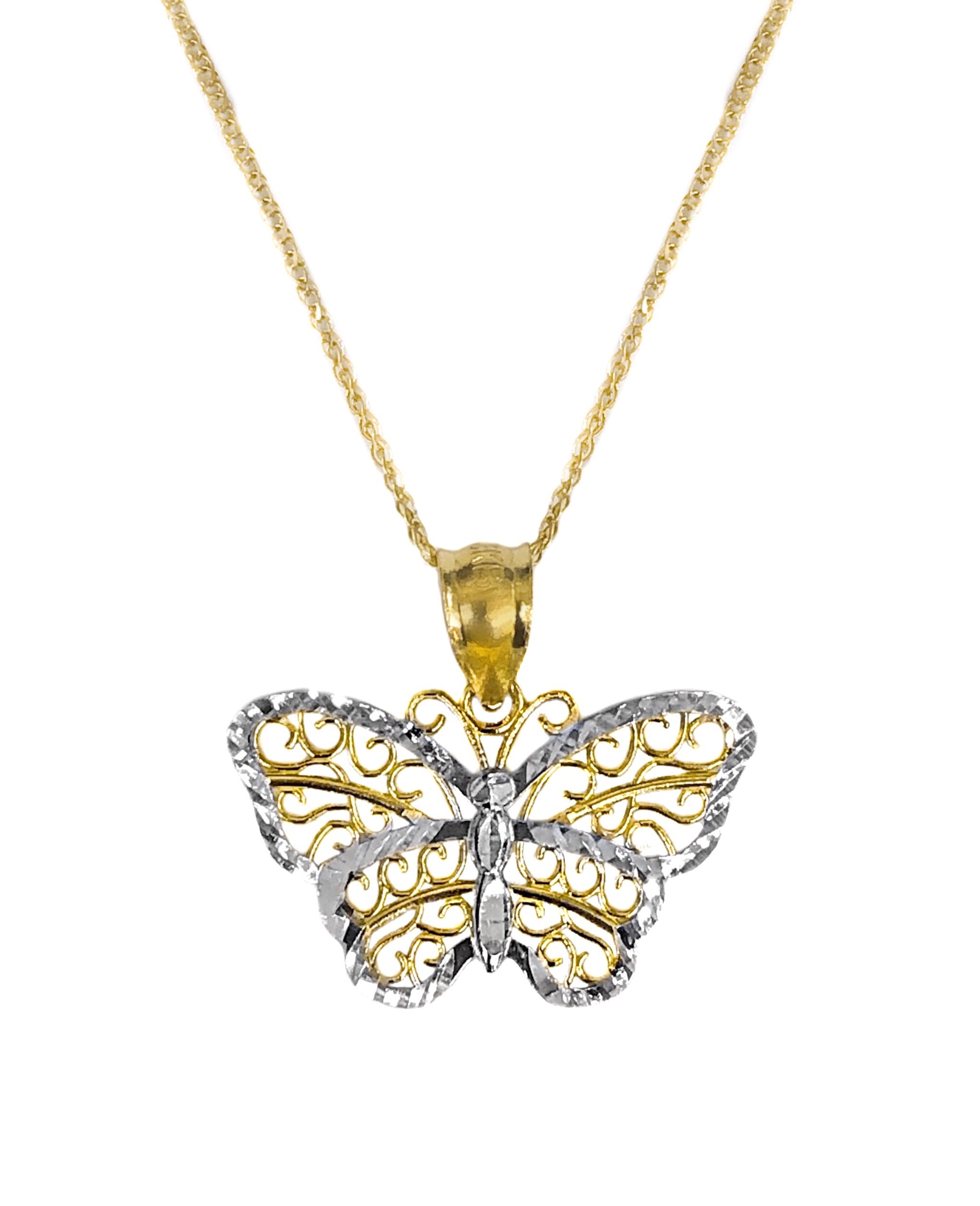 14K TWO TONED GOLD FILIGREE BUTTERFLY NECKLACE
