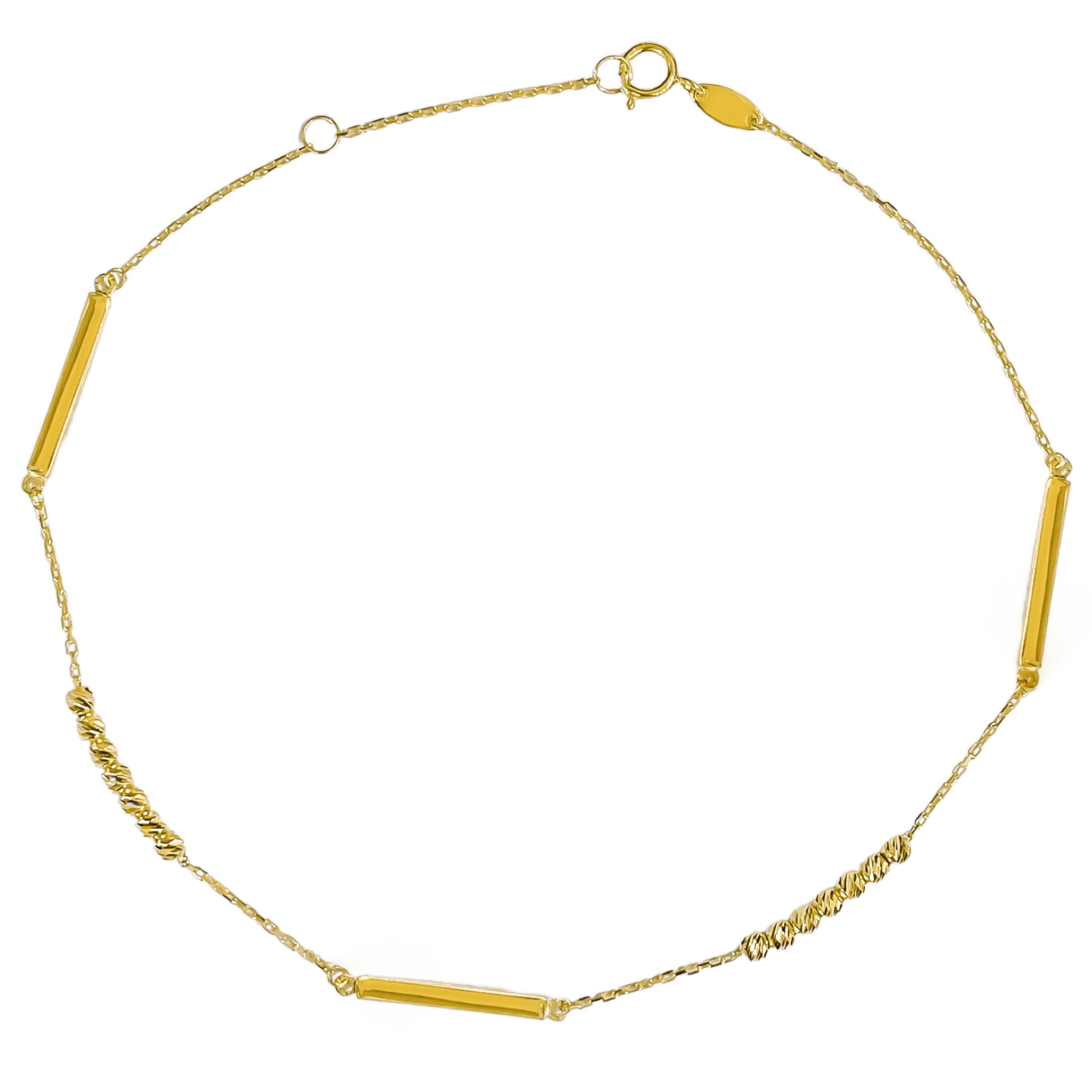10K YELLOW GOLD MOON CUT BEADS & BARS ANKLET