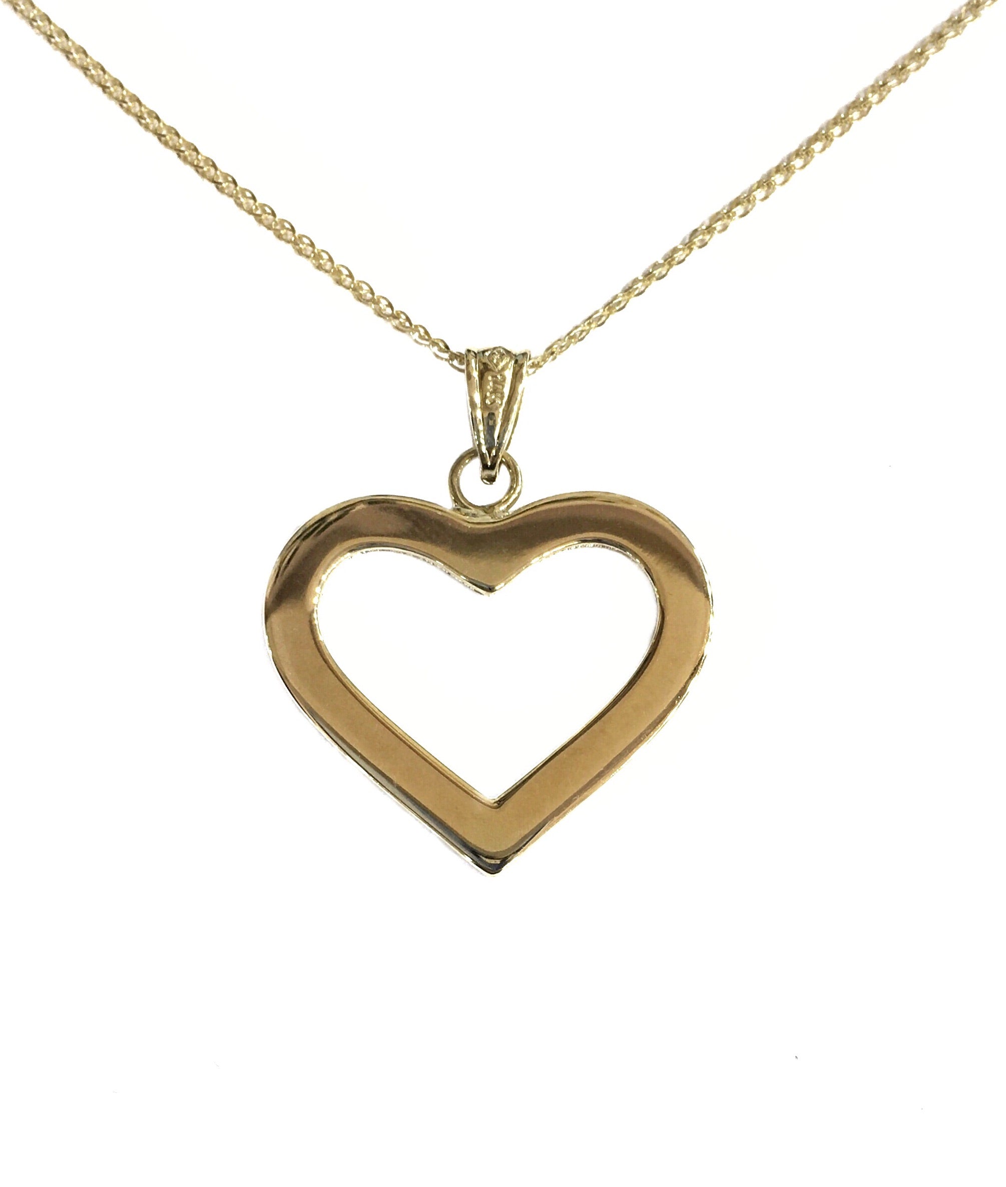 14K YELLOW GOLD POLISHED OUTLINE HEART NECKLACE