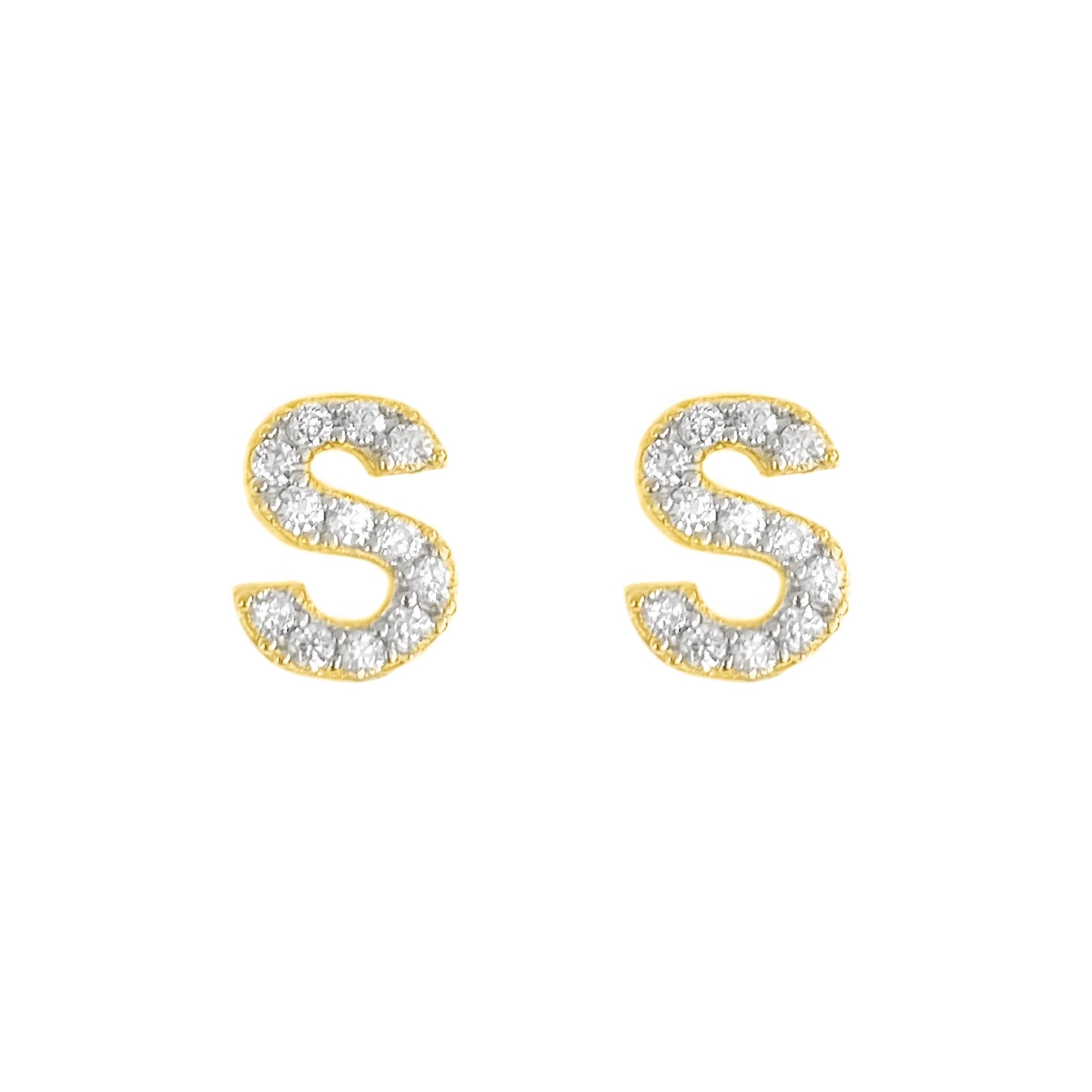 14K YELLOW GOLD PAVE INITIAL EARRINGS