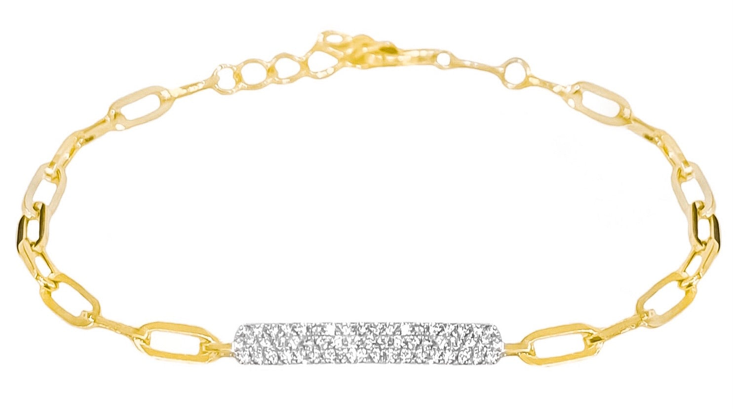 14K YELLOW GOLD PAPERCLIP PAVE ID BRACELET