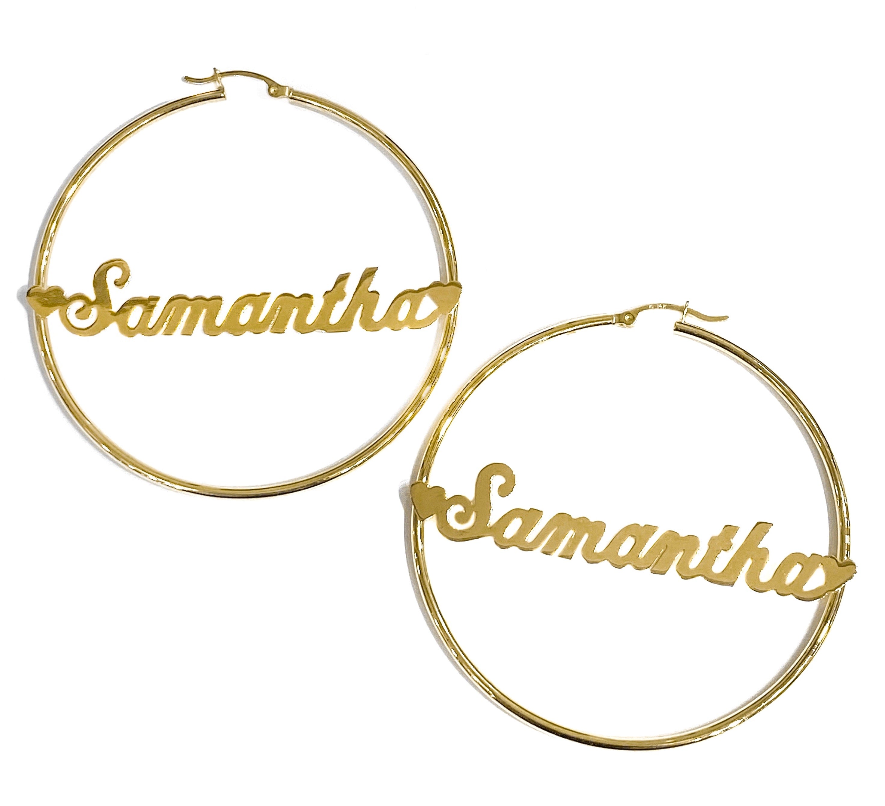 14K YELLOW GOLD FLOATING NAME HOOPS -LARGE