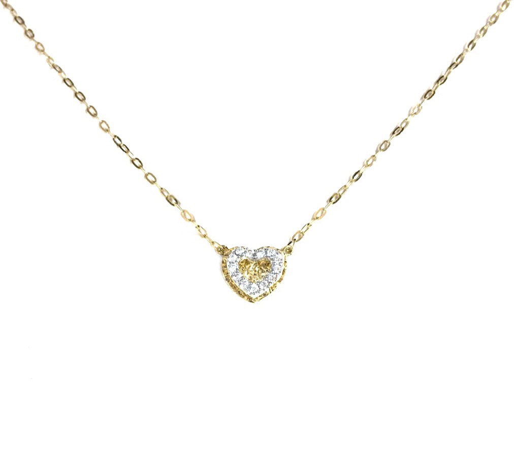 14K YELLOW GOLD FLOATING MINI CZ HEART NECKLACE