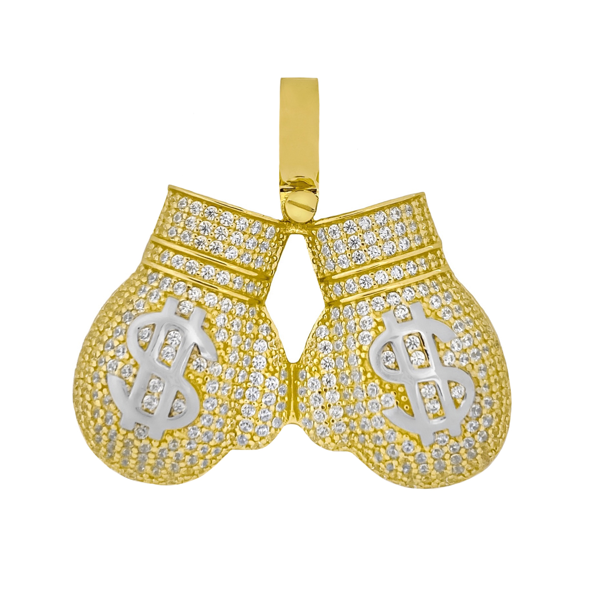 10K YELLOW GOLD PAVE DOLLAR SIGN BOXING GLOVES PENDANT