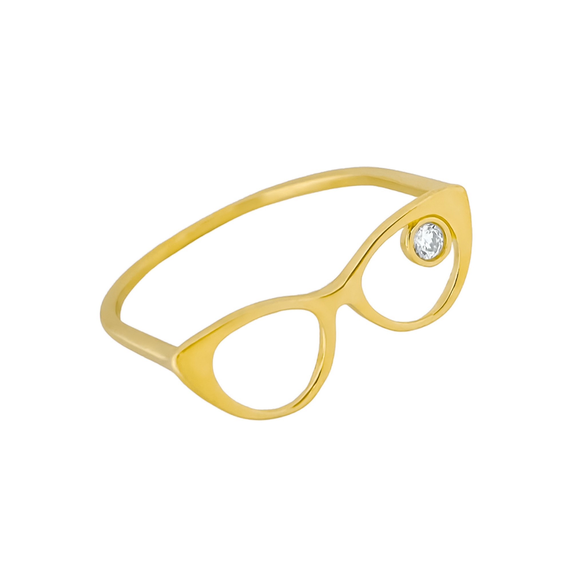 14K YELLOW GOLD SPARKLE GLASSES RING