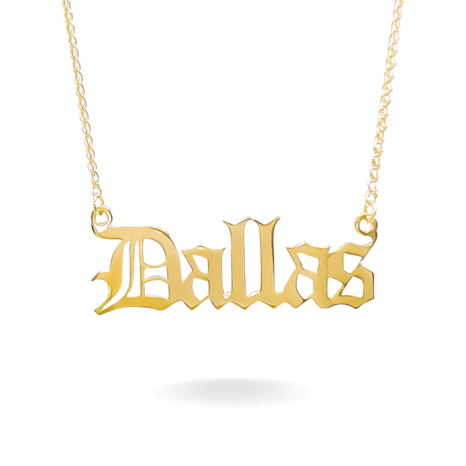 14K YELLOW GOLD OLD ENGLISH FLOATING NAME NECKLACE