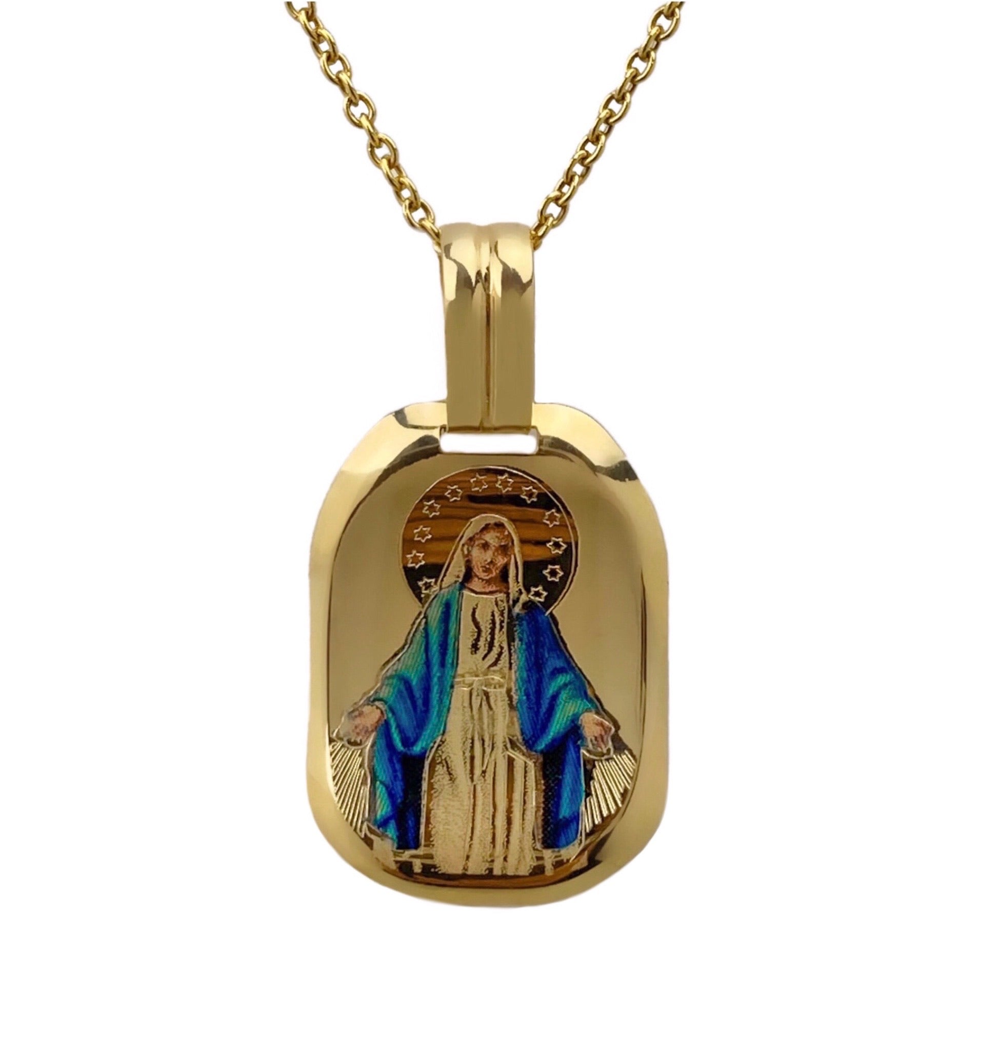 14K YELLOW GOLD PAINTED VIRGEN MILAGROSA NECKLACE