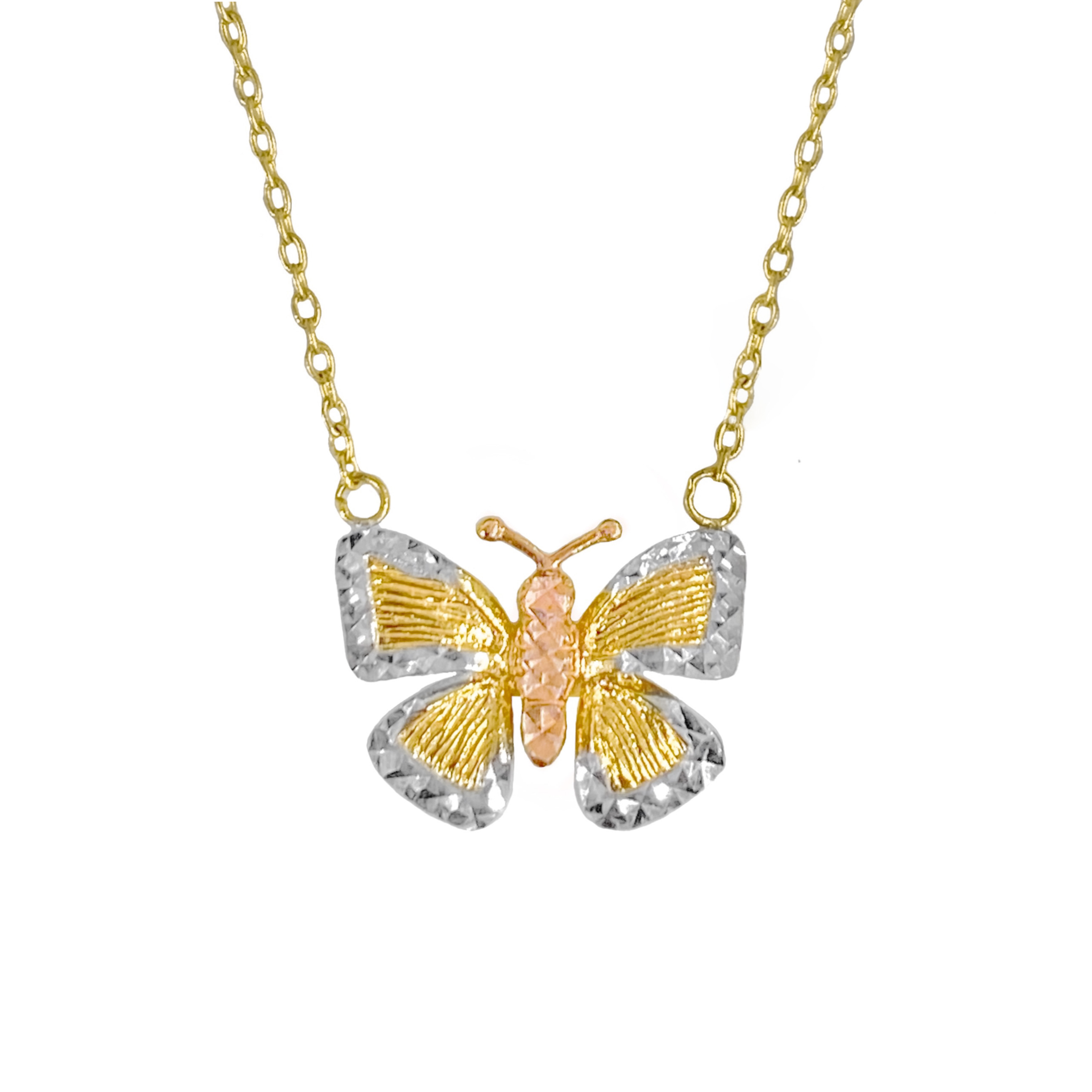 10K TRI COLOR GOLD BUTTERFLY NECKLACE