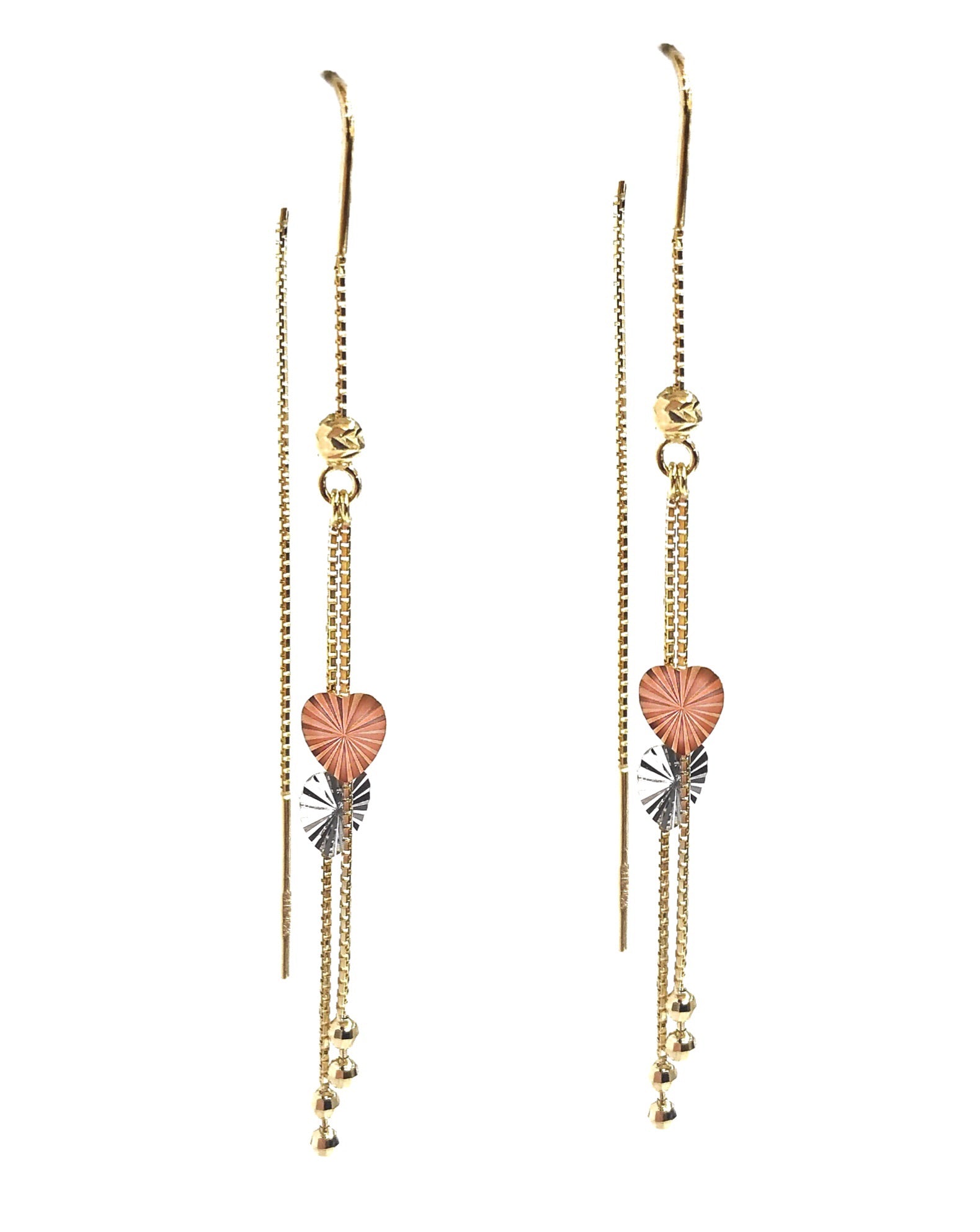 14K YELLOW GOLD LOVEJOY THREADER EARRINGS -TRI COLOR
