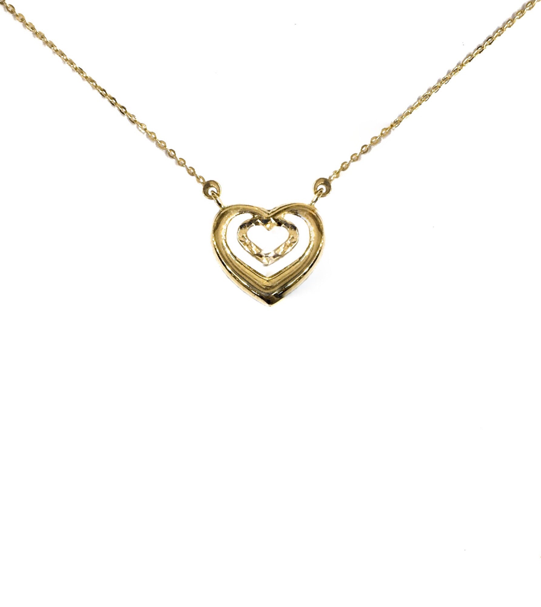 14K YELLOW GOLD FLOATING DOUBLE HEART NECKLACE