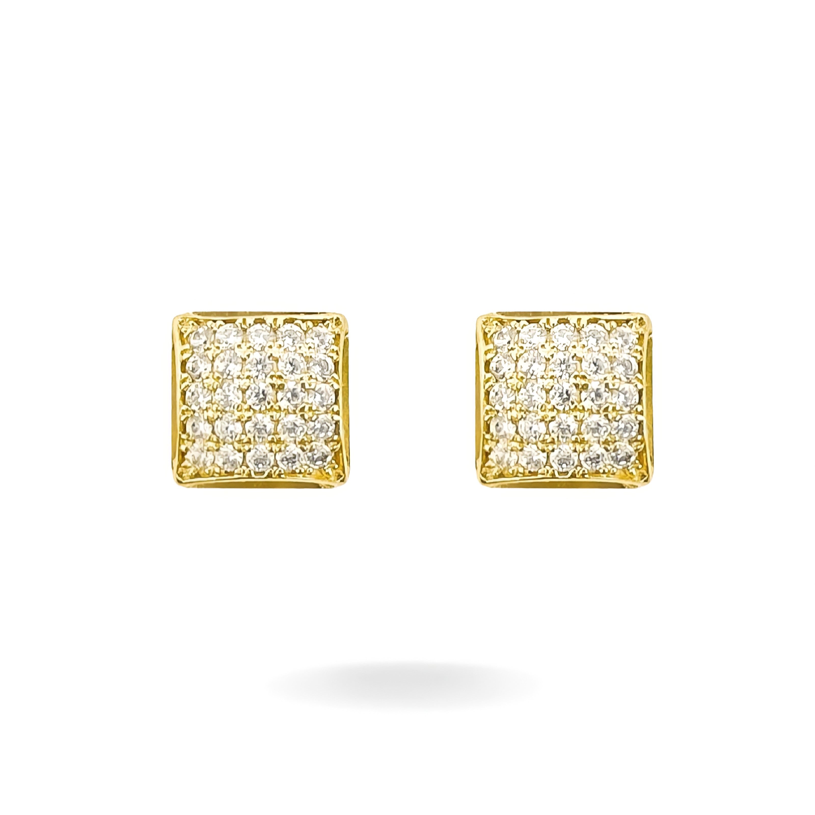 10K YELLOW GOLD PAVE SQUARE STUD EARRINGS