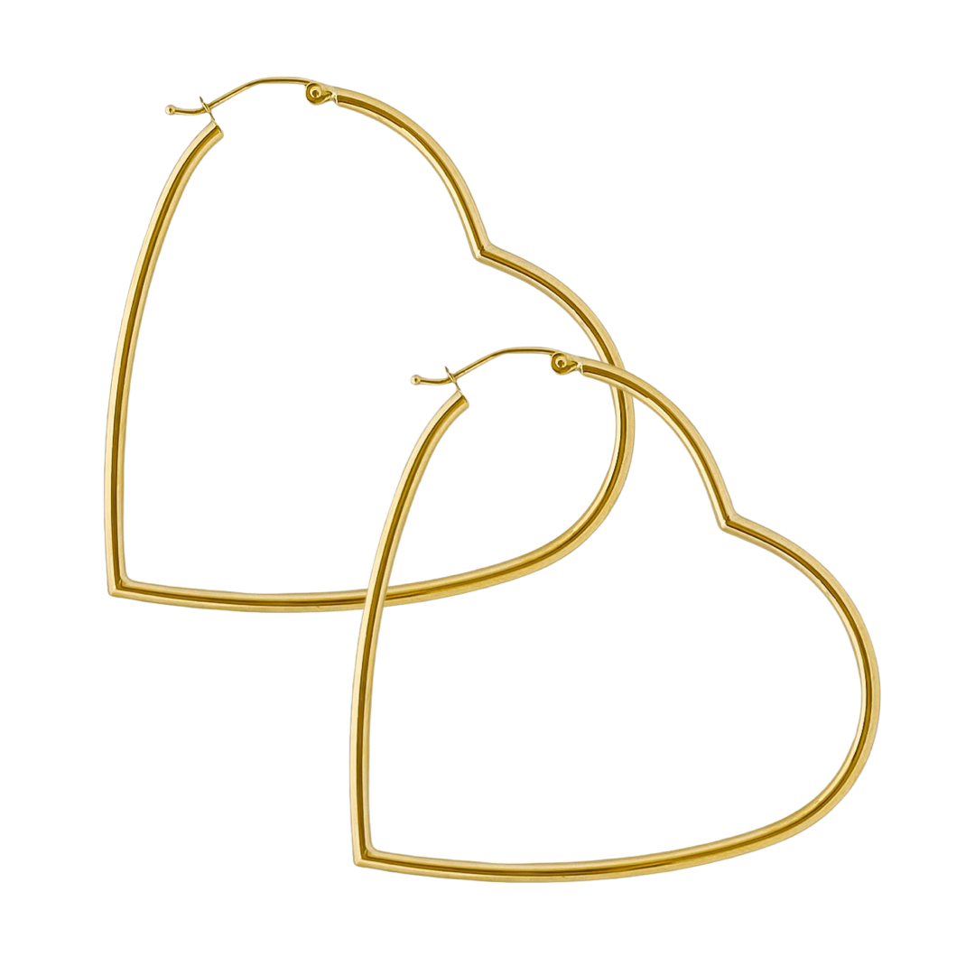 14K YELLOW GOLD TUBE HEART HOOPS -LARGE