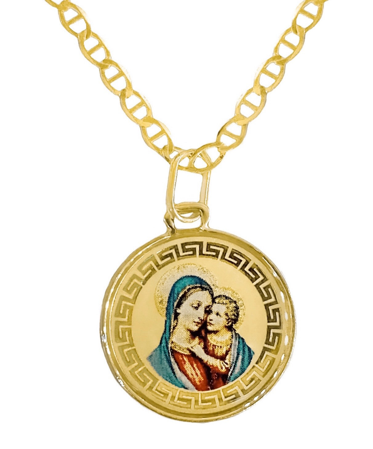 14K YELLOW GOLD MOTHER MARY MEDALLION NECKLACE