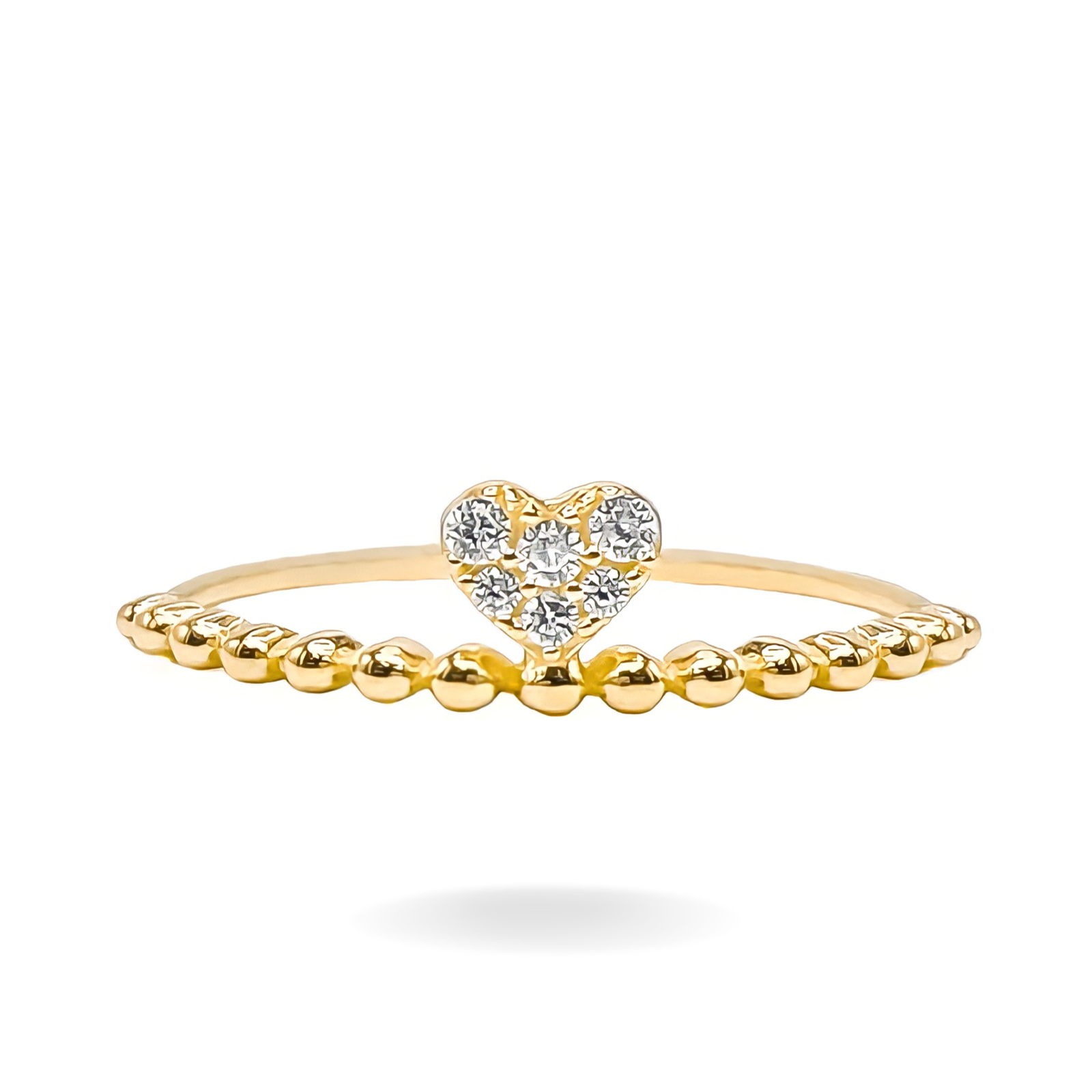 14K YELLOW GOLD PAVE HEART BEADED RING