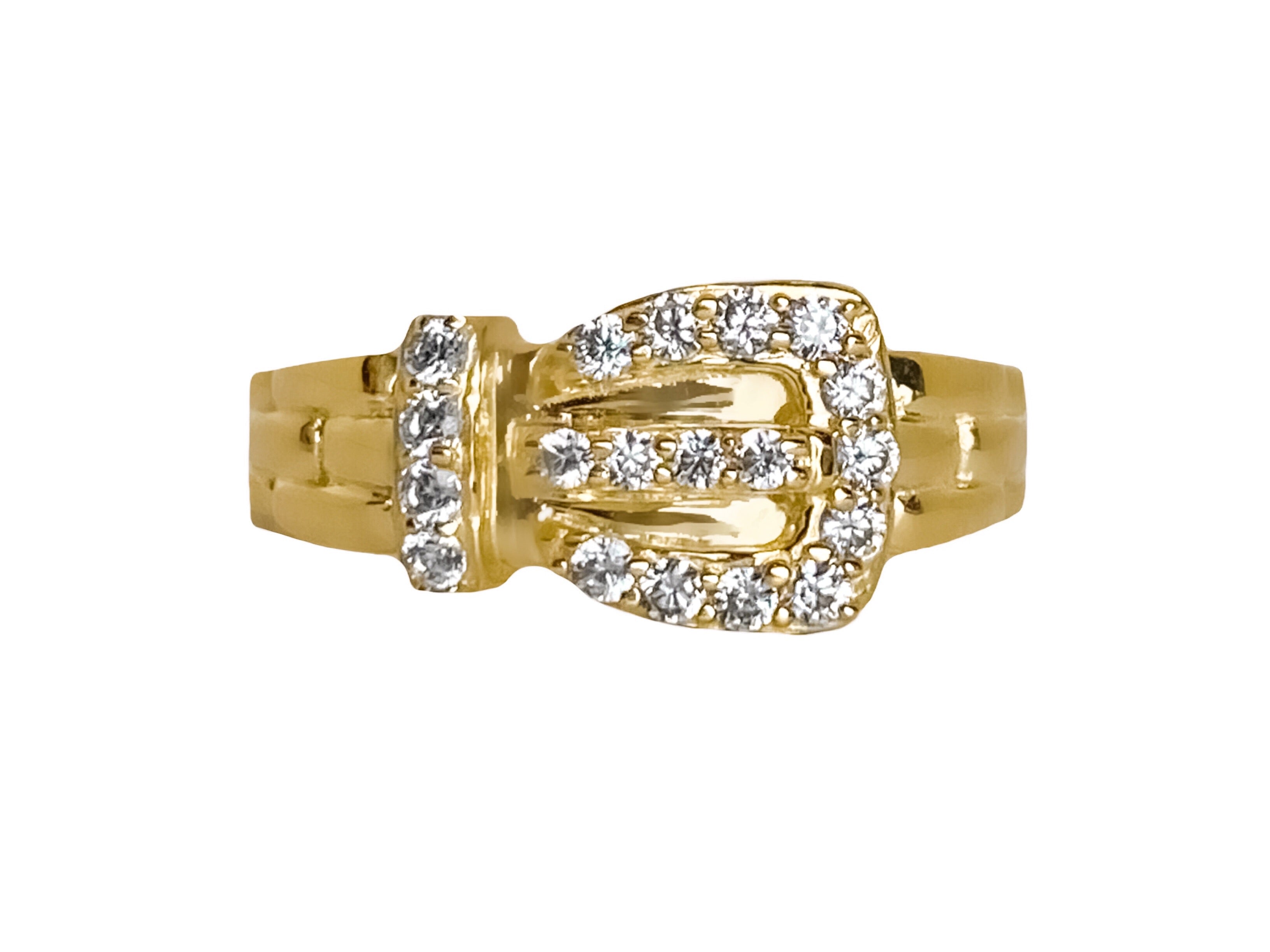 14K YELLOW GOLD CZ BUCKLE RING