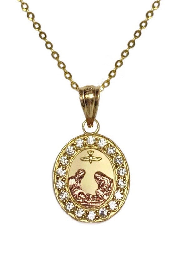 14K YELLOW GOLD ROSE BAPTISM NECKLACE