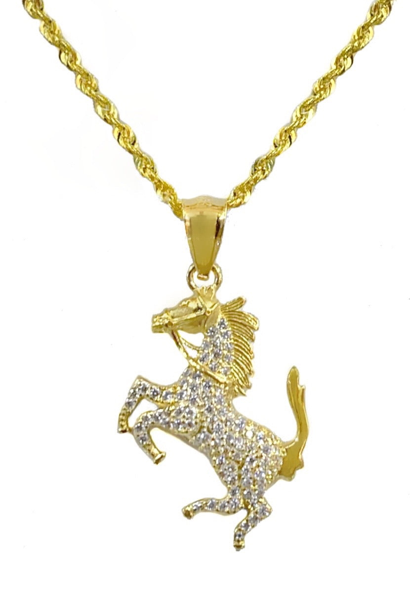 14K YELLOW GOLD CZ HORSE NECKLACE