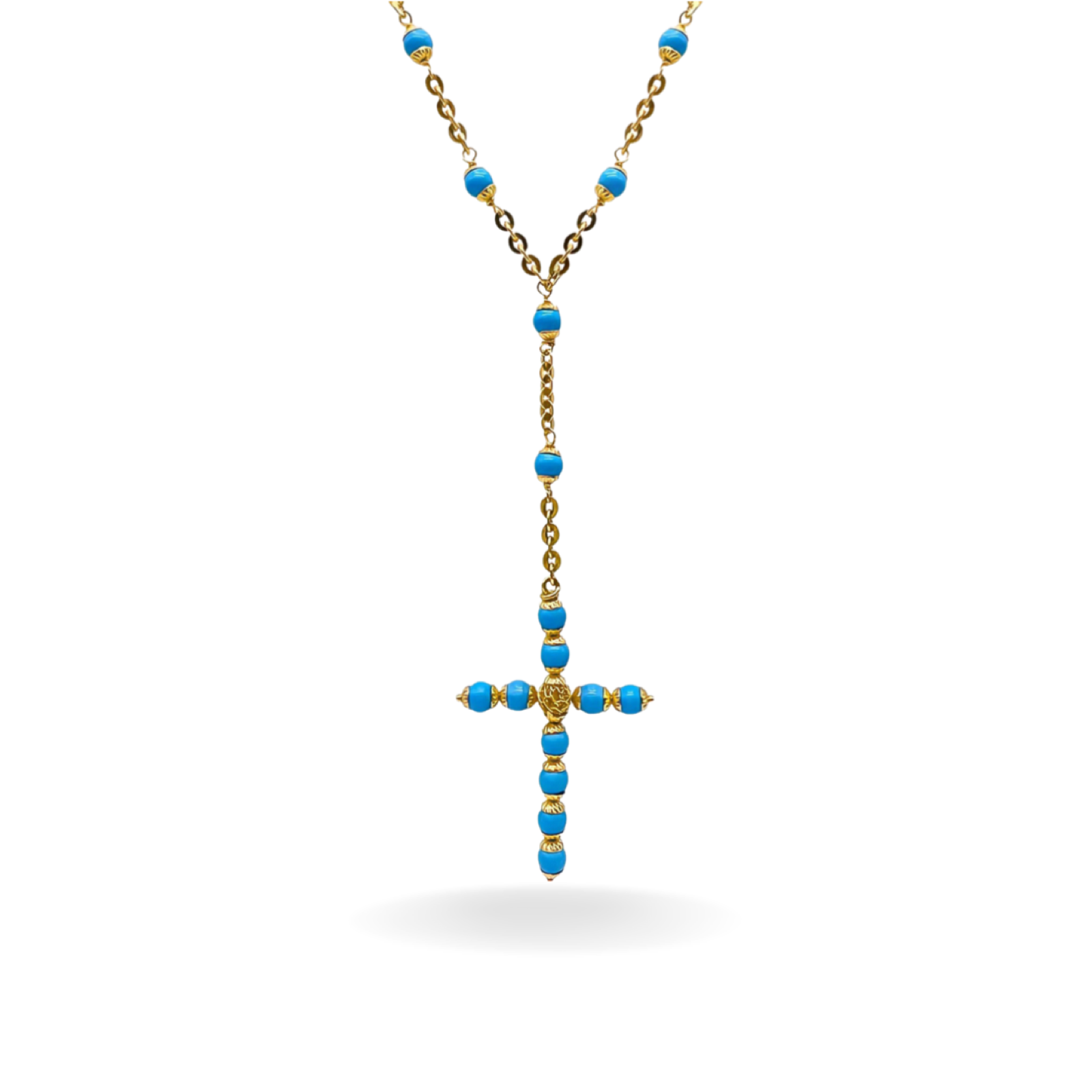 14K YELLOW GOLD TURQUOISE ROSARY