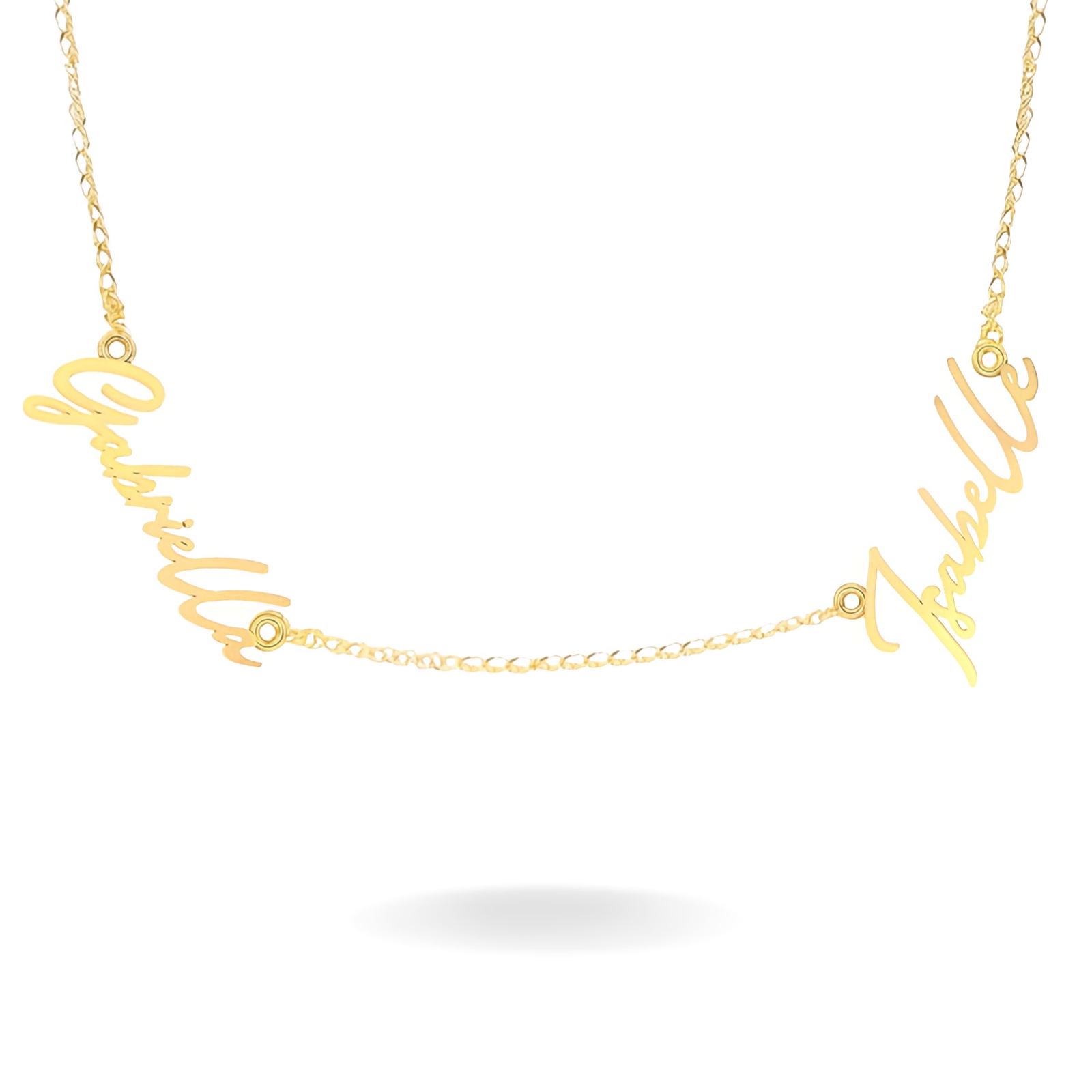 14K YELLOW GOLD SIGNATURE 2 FLOATING NAMES NECKLACE