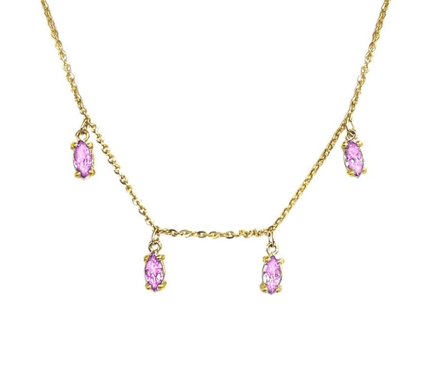 14K YELLOW GOLD CANDY RAIN NECKLACE -PINK SAPPHIRE