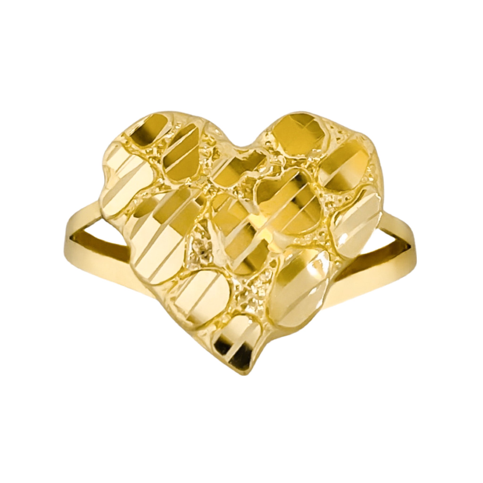 10K YELLOW GOLD NUGGET PUFF HEART RING