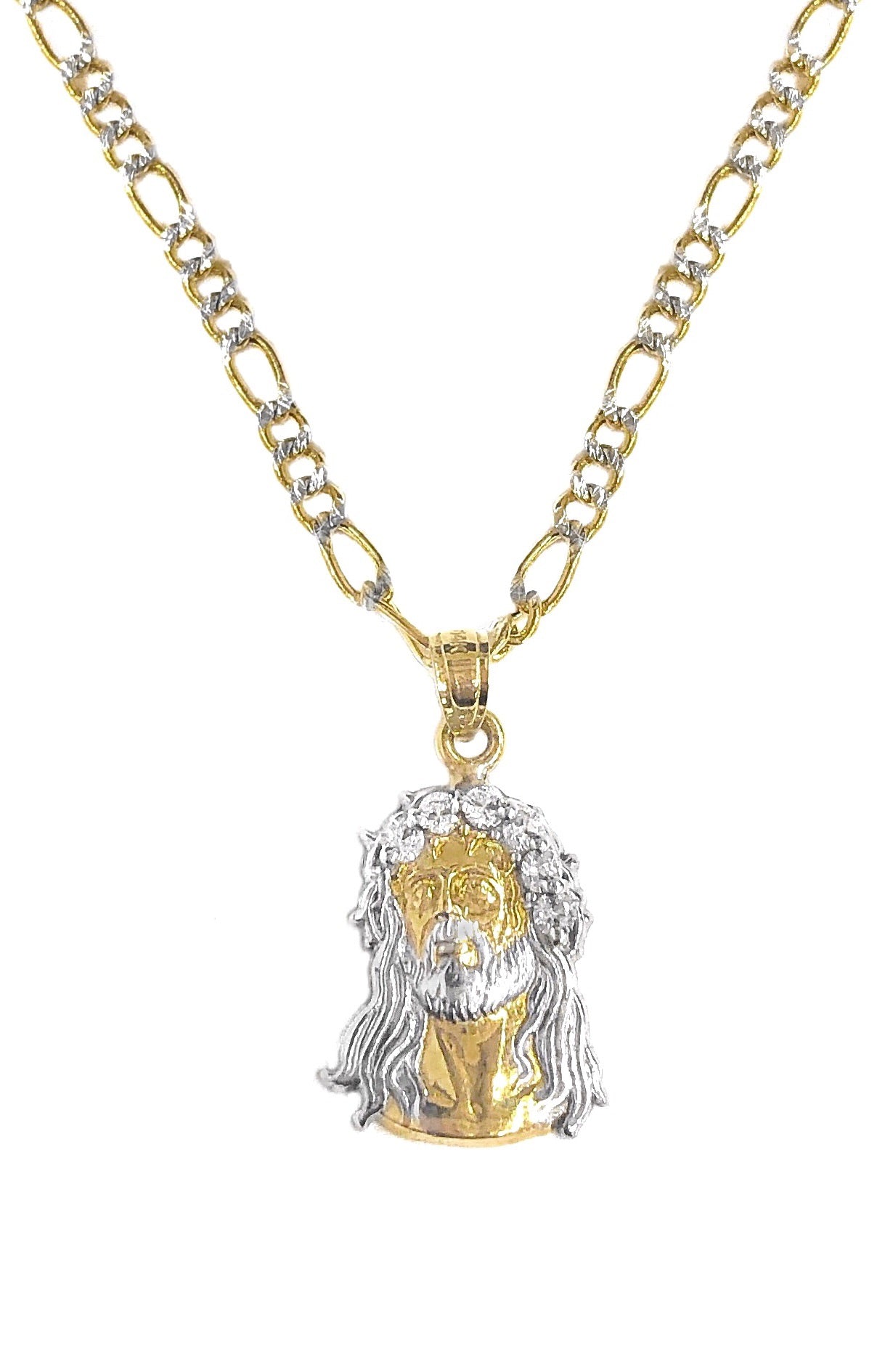 PAVE JESUS PIECE NECKLACE-TWO TONED