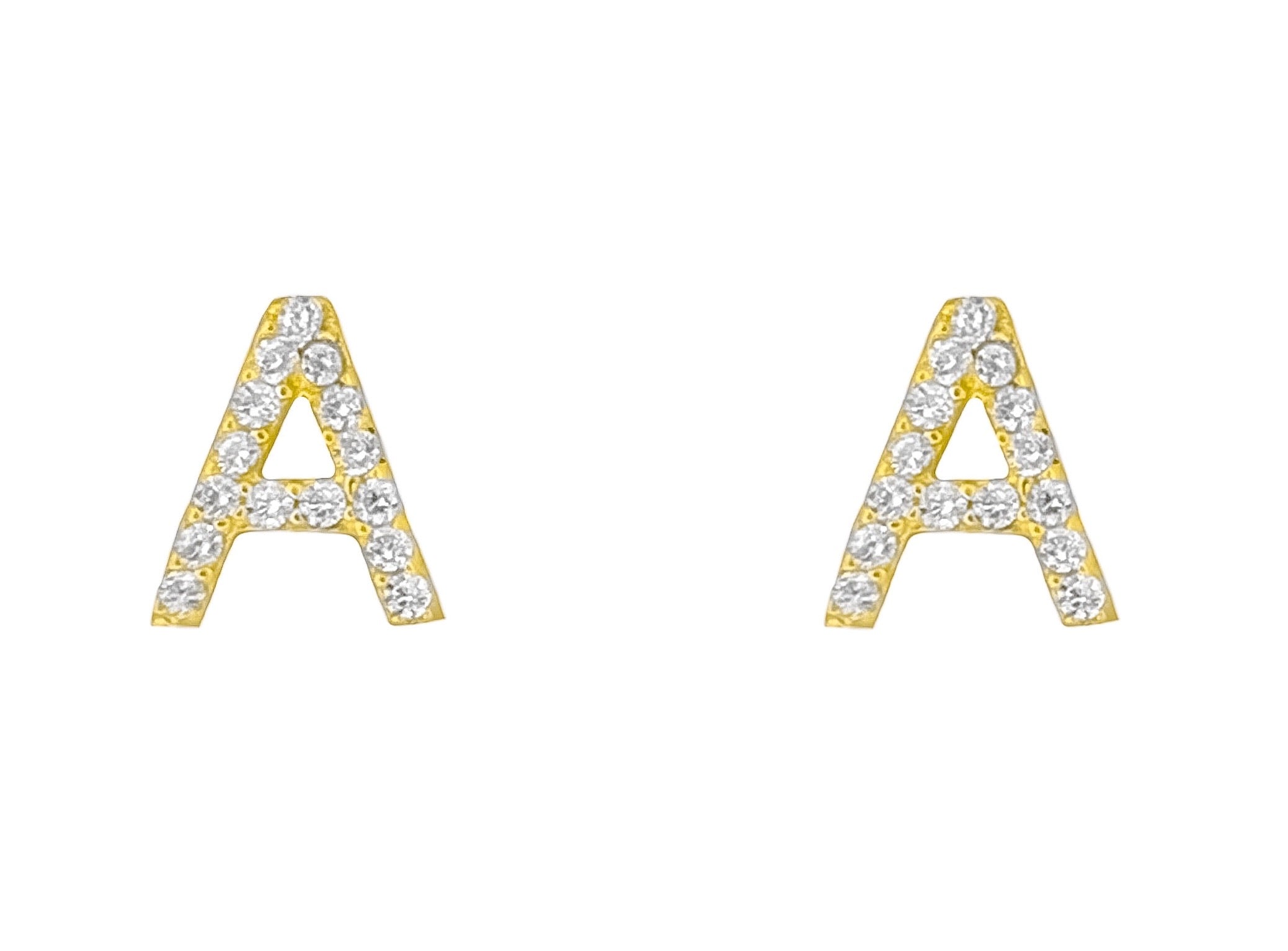 14K YELLOW GOLD PAVE INITIAL EARRINGS -SLIM