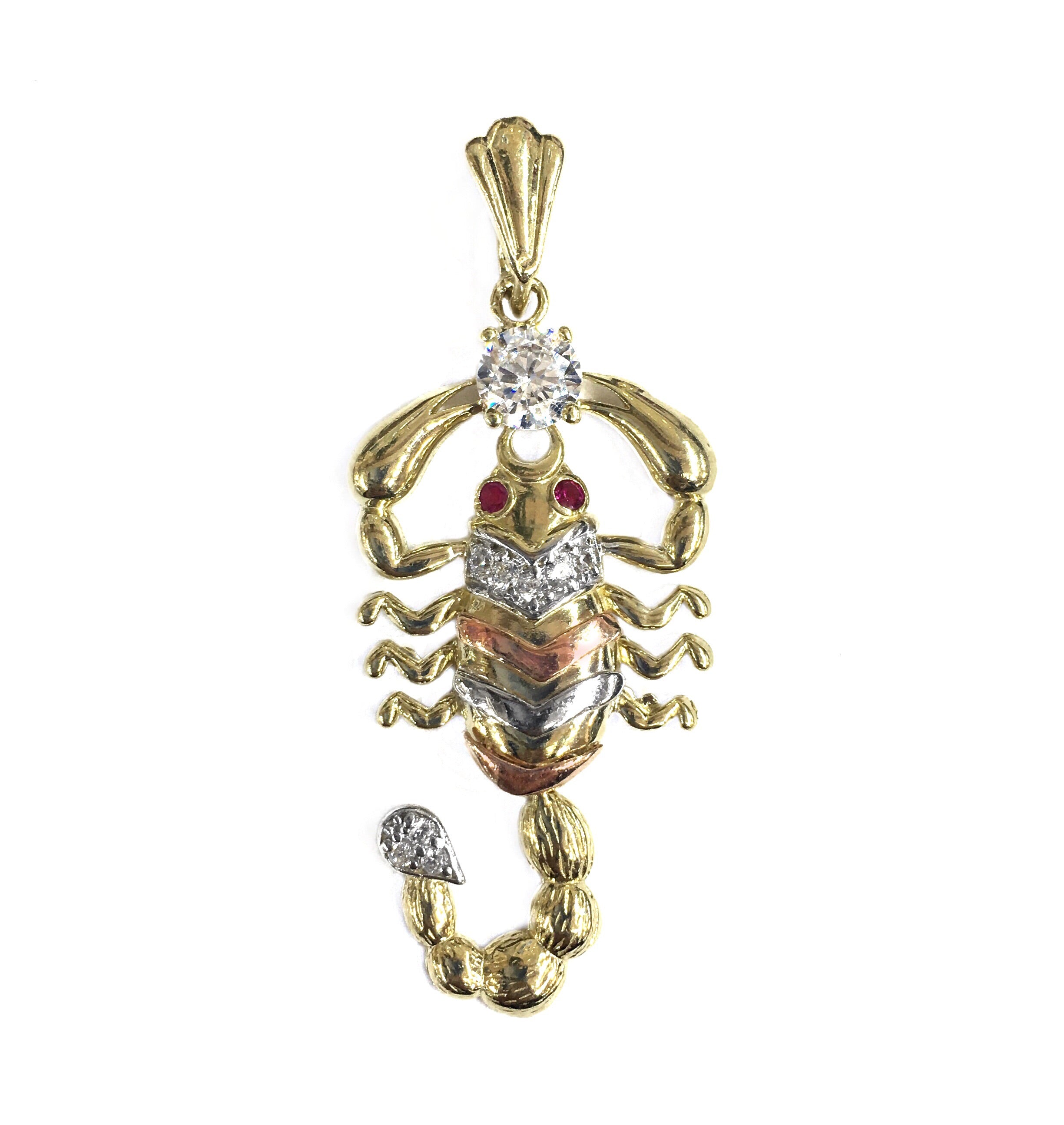 14K TRI COLOR RED EYE SCORPION PENDENT