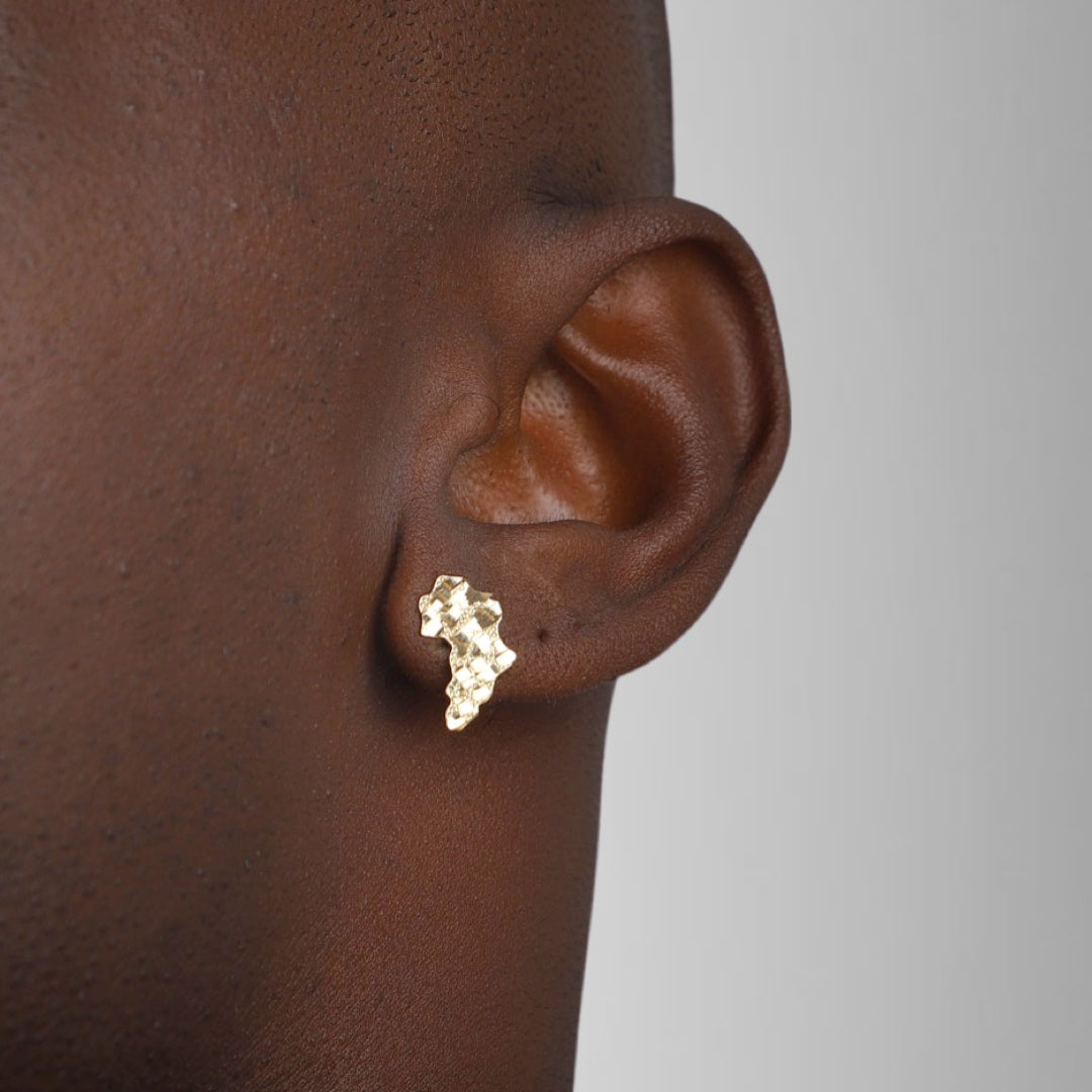 10K YELLOW GOLD NUGGET AFRICA STUD EARRINGS