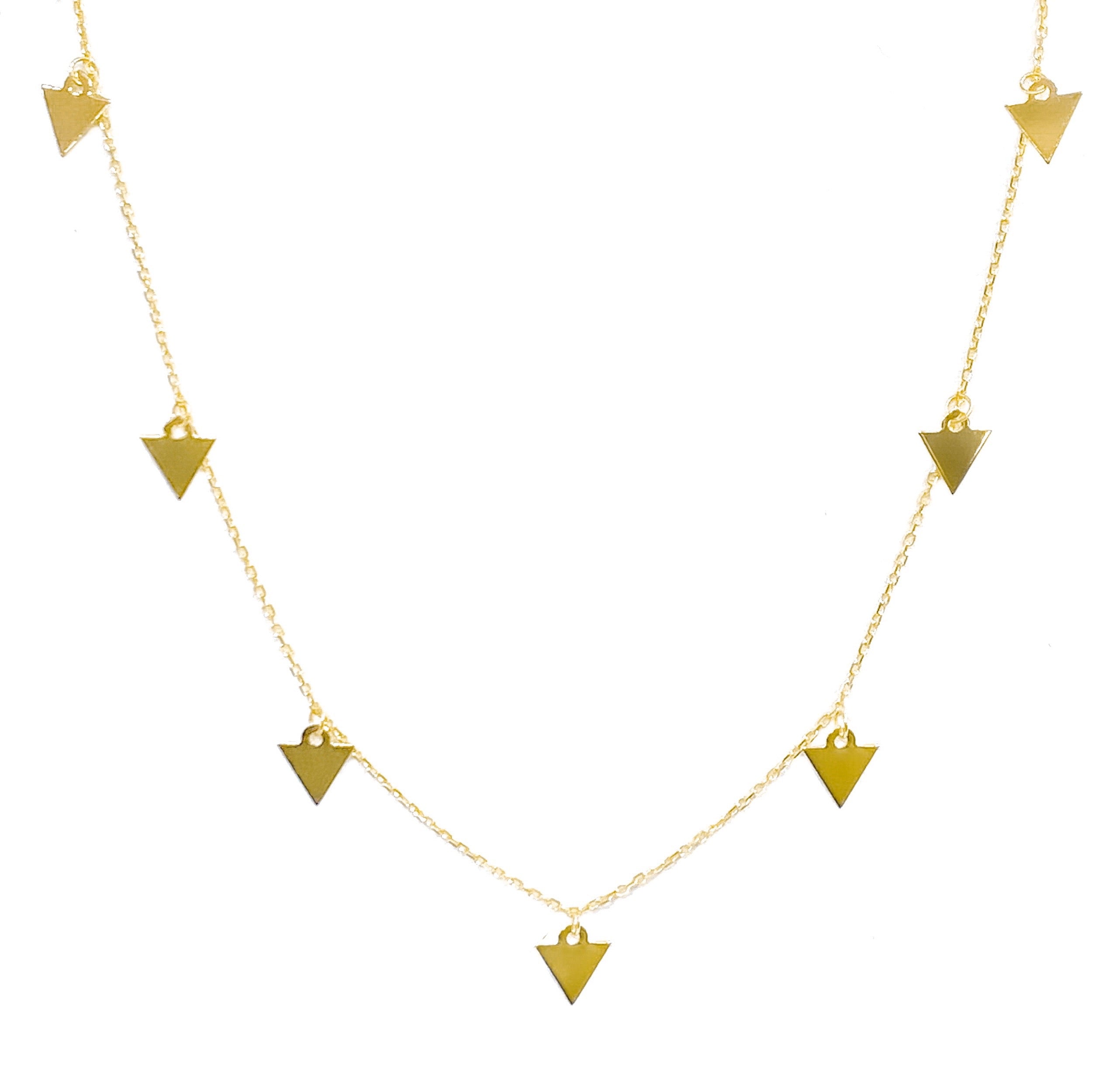 14K YELLOW GOLD DANGLING TRIANGLE NECKLACE