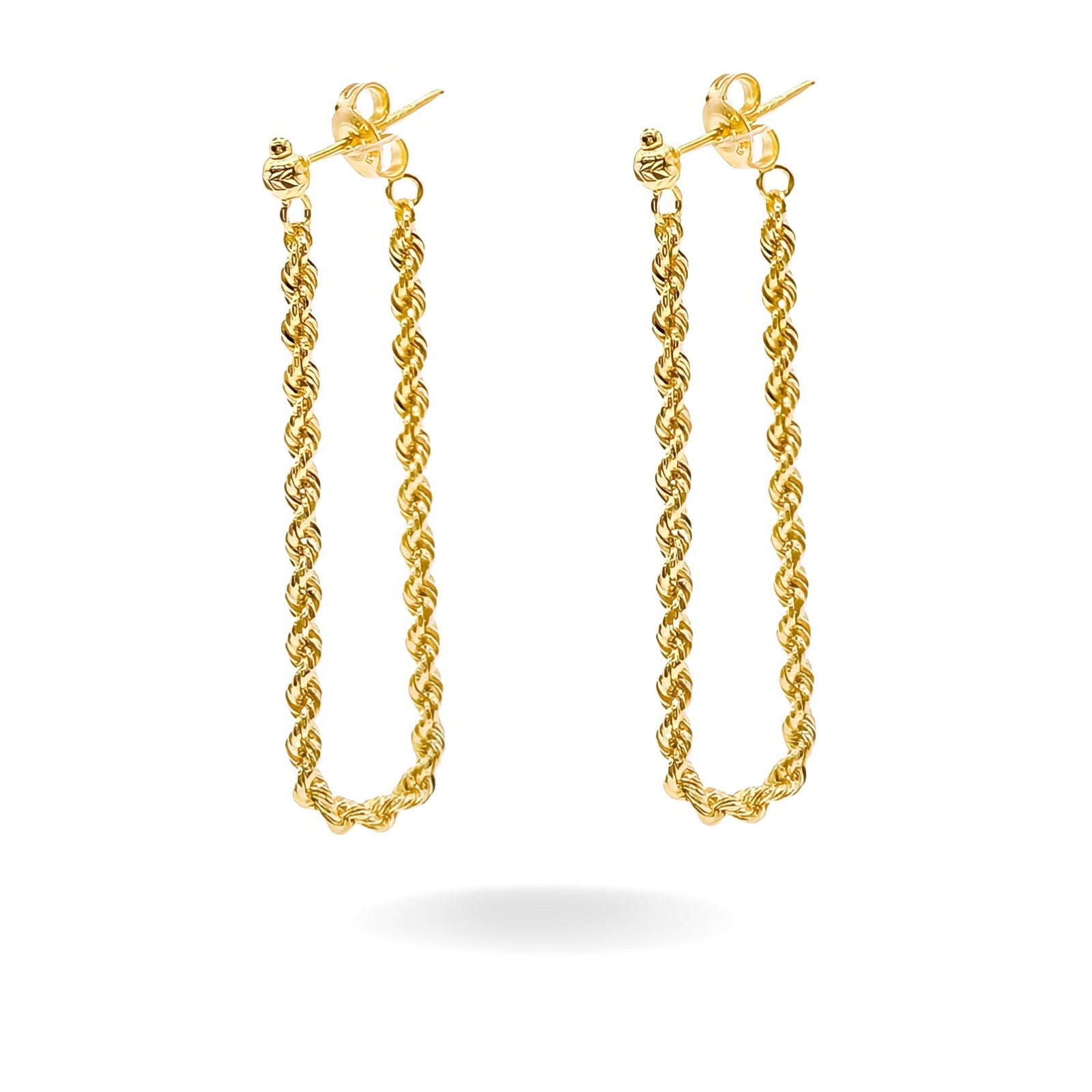 14K YELLOW GOLD ROPE CHAIN CONNECT DROP EARRINGS