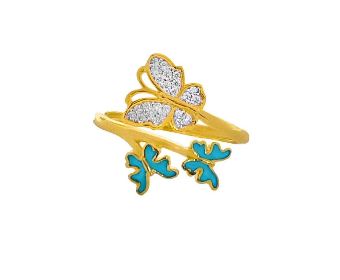 14K YELLOW GOLD PAVE BUTTERFLY WRAP RING
