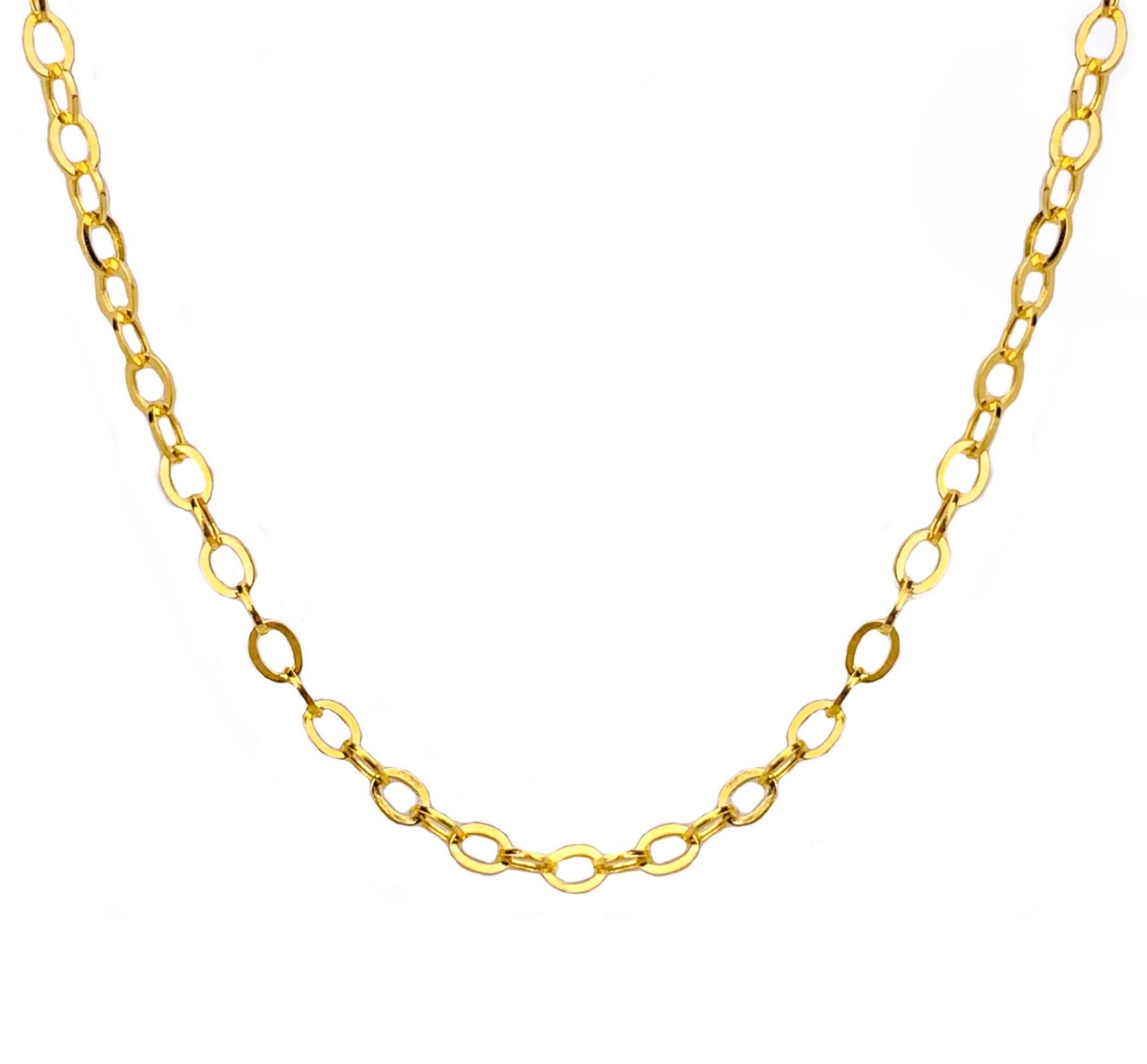 14K YELLOW GOLD HIGH POLISH OVAL ROLO CHAIN -3MM