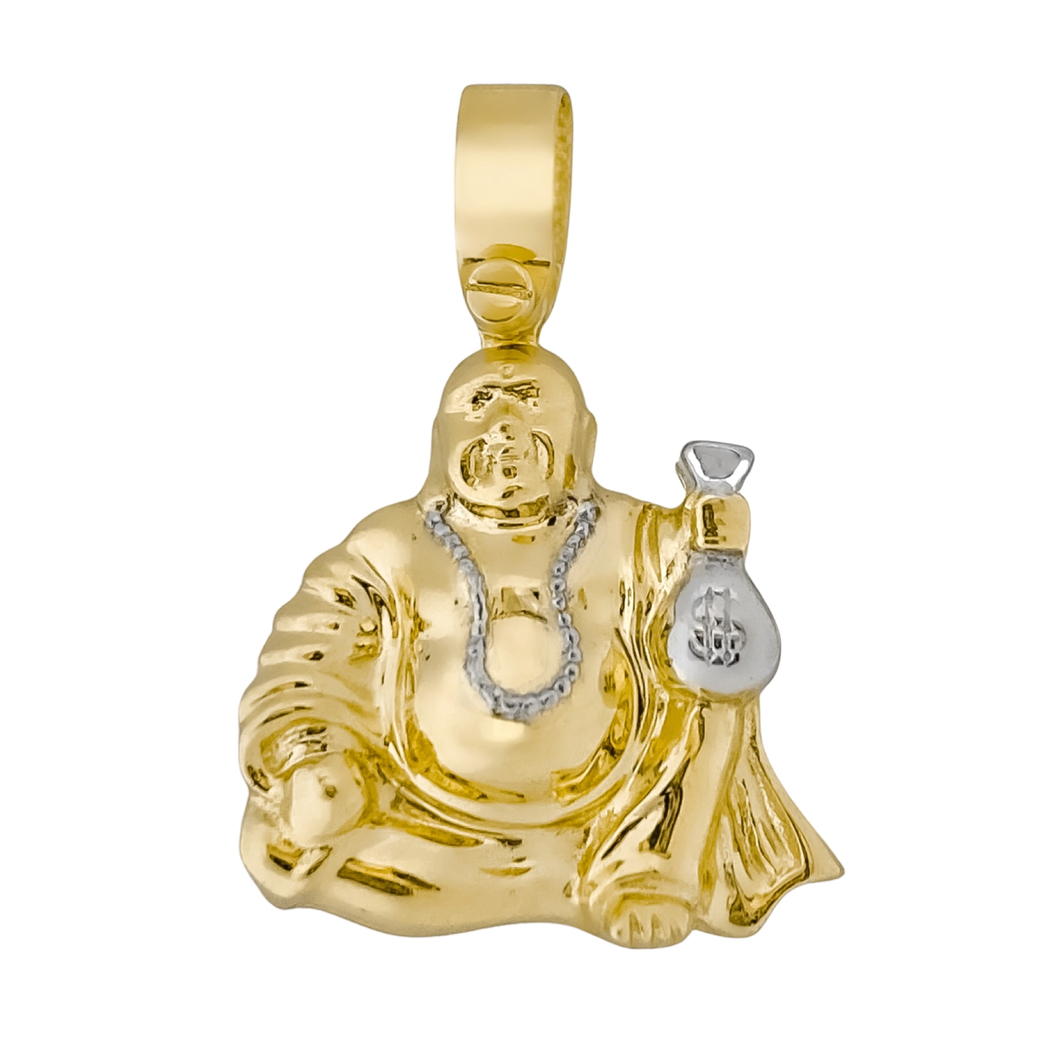 10K YELLOW GOLD BIG BUDDHA MONEY BAG PENDANT