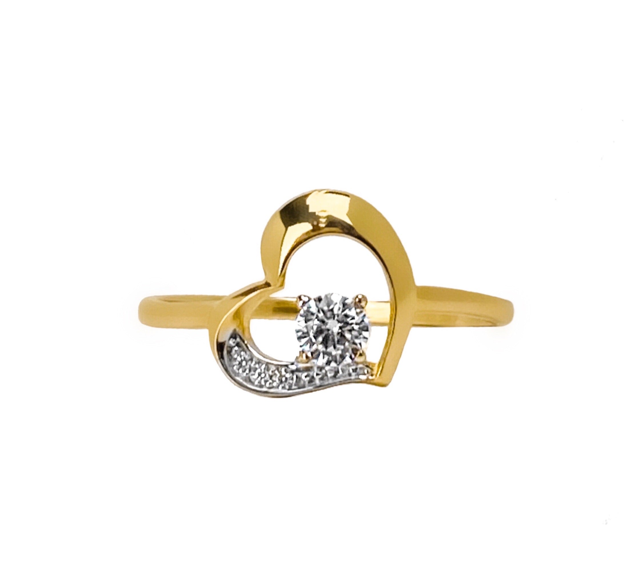 14K YELLOW GOLD SPARKLE HEART RING