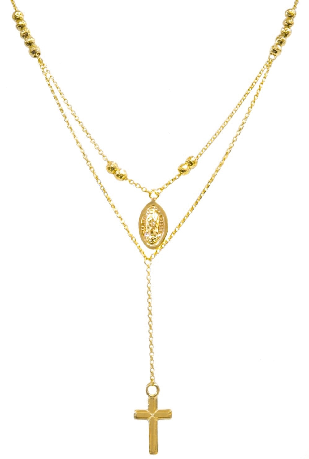 14K YELLOW GOLD LAYERED ROSARY NECKLACE