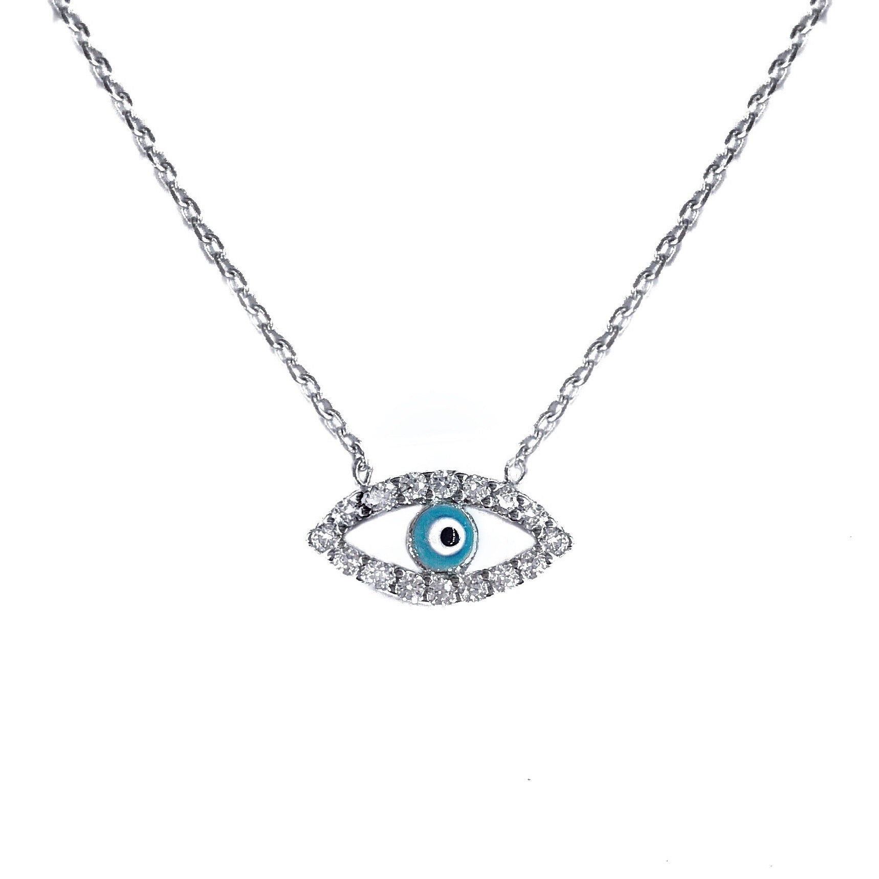 PAVE FLOATING EYE NECKLACE -SILVER