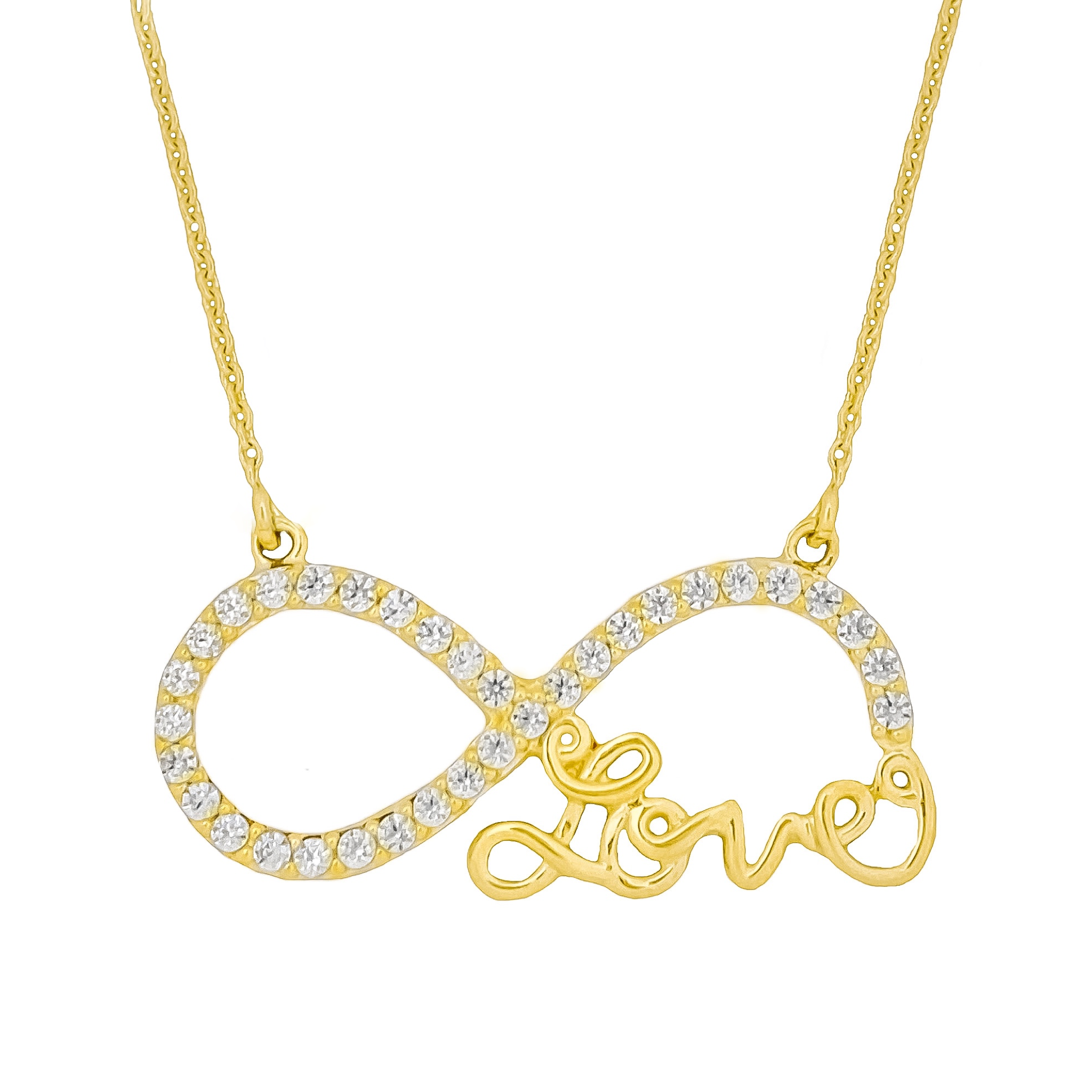 14K YELLOW GOLD CZ LOVE TO INFINITY NECKLACE