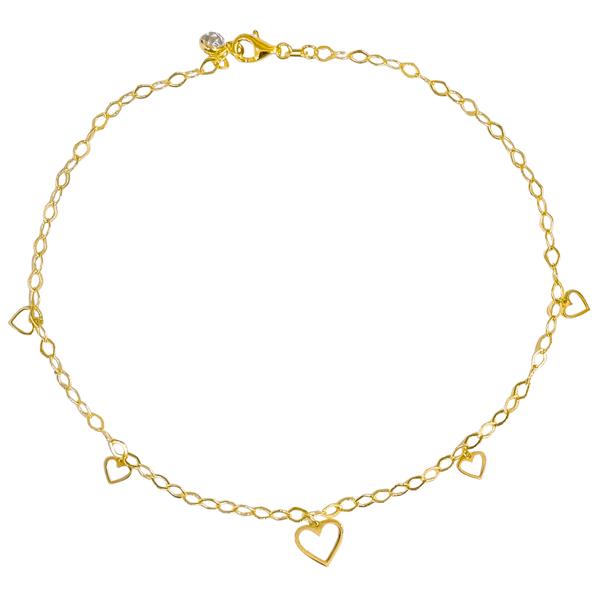 14K YELLOW GOLD HEART CHARMS ANKLET