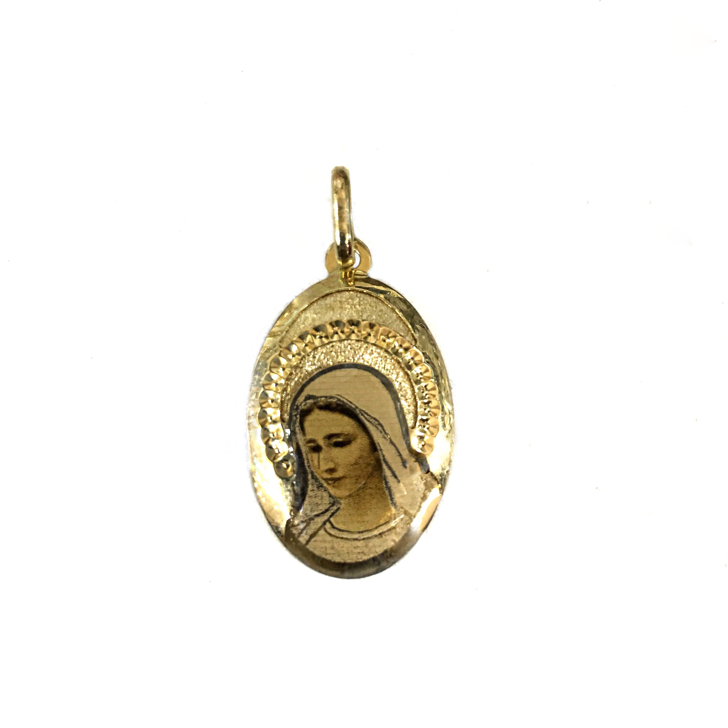 14k YELLOW GOLD VIRGEN MARY HER IN MIND PENDANT