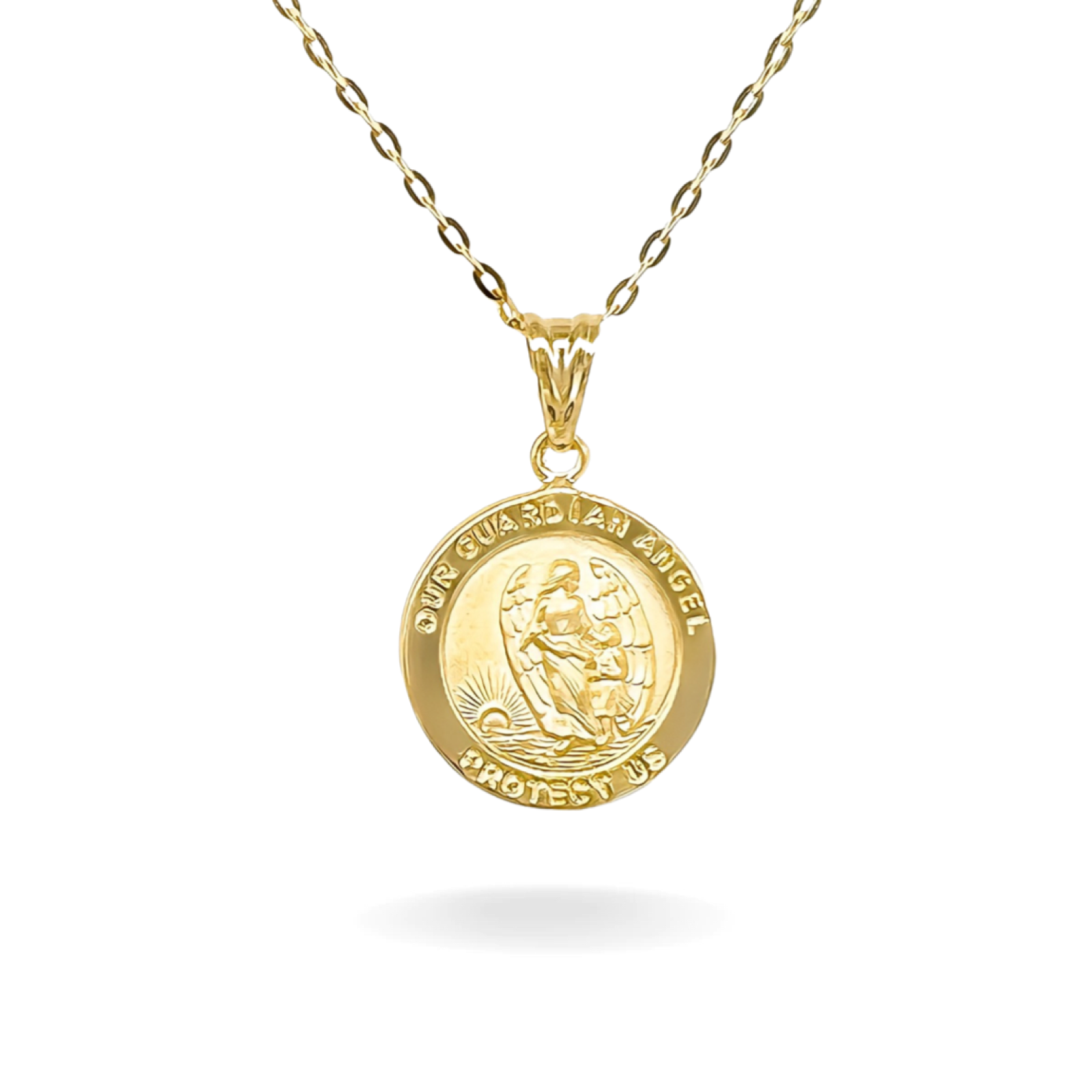 14K YELLOW GOLD GUARDIAN ANGEL PENDANT NECKLACE