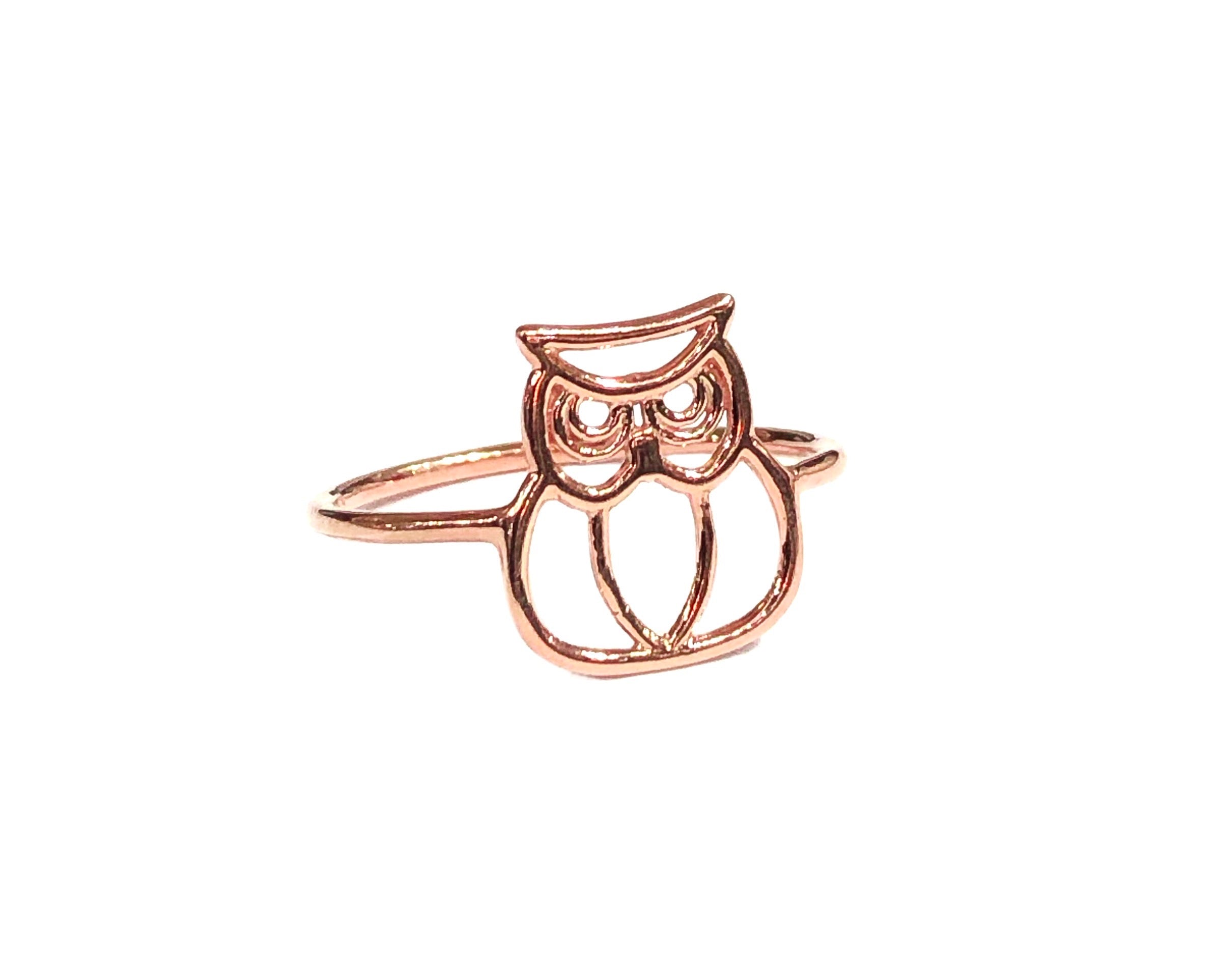 14K ROSE GOLD OWL OUTLINE RING