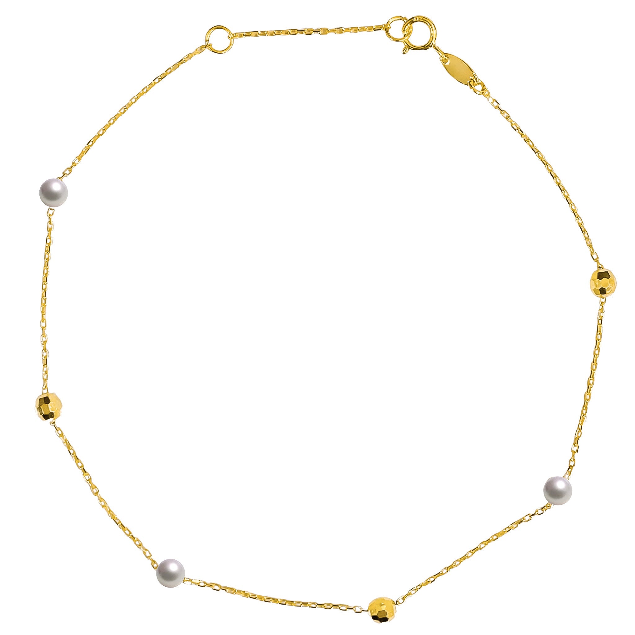 10K YELLOW GOLD BEADED PEARL ANKLET