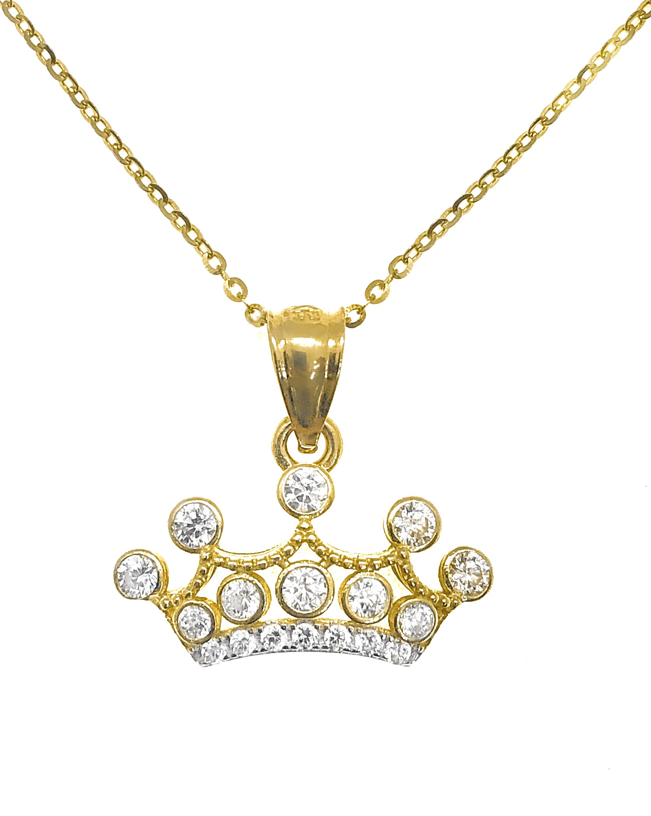 14K YELLOW GOLD CROWN CZ NECKLACE